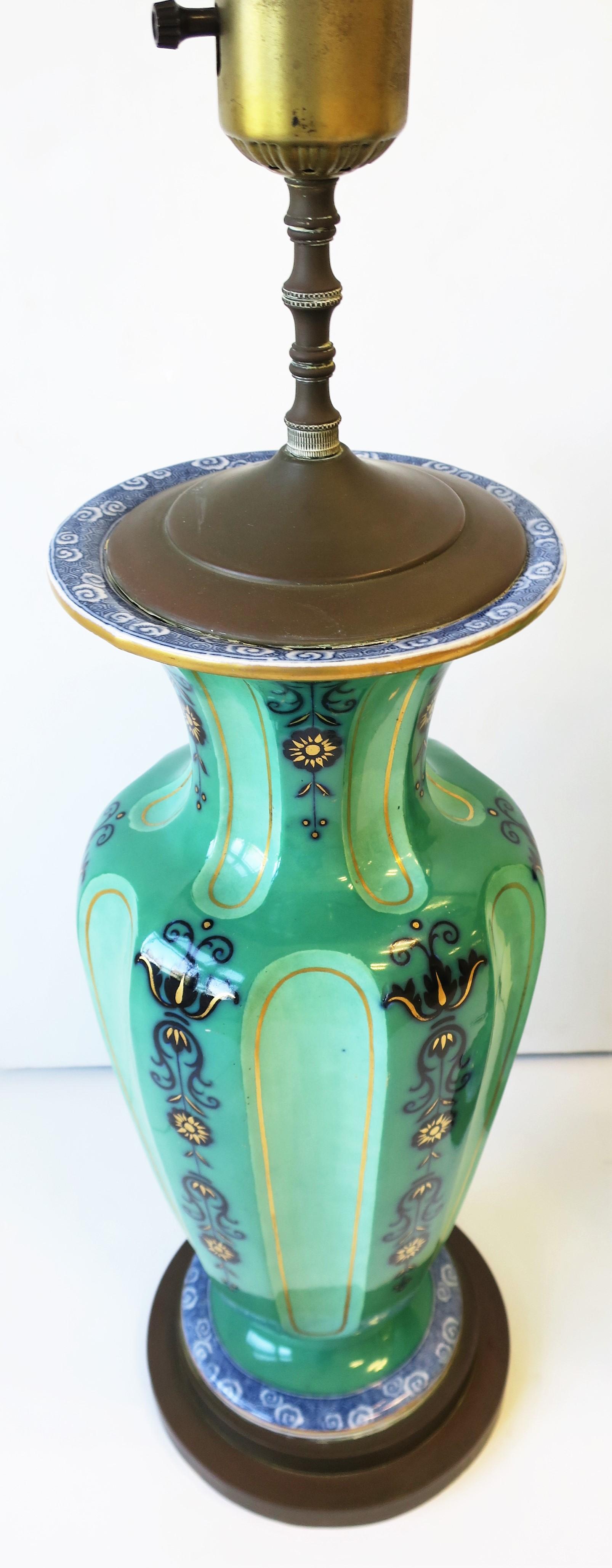 Dutch Blue White Green Ceramic Table Lamps Ginger Jar Style, circa 1930s For Sale 7