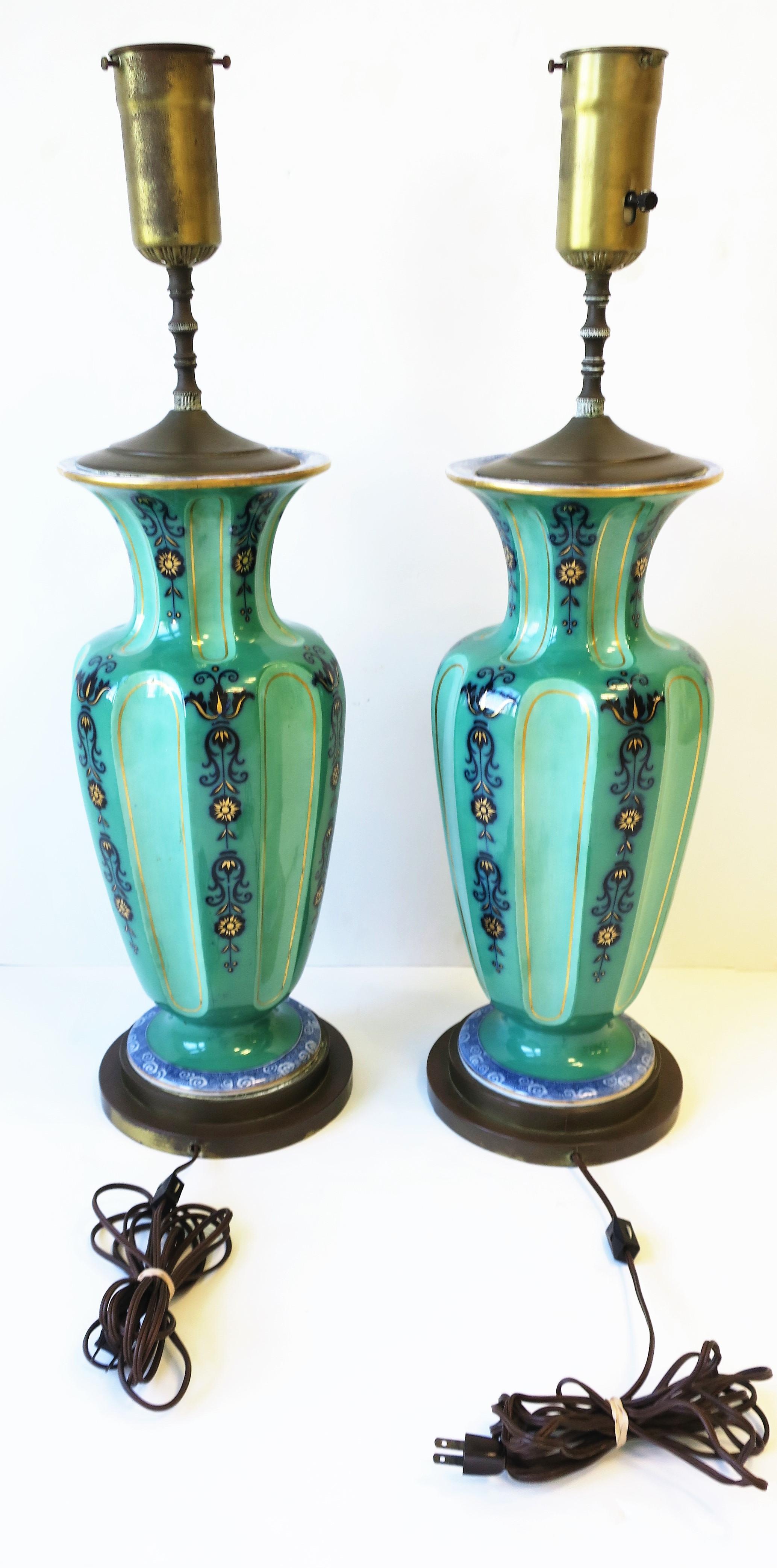 Dutch Blue White Green Ceramic Table Lamps Ginger Jar Style, circa 1930s For Sale 11
