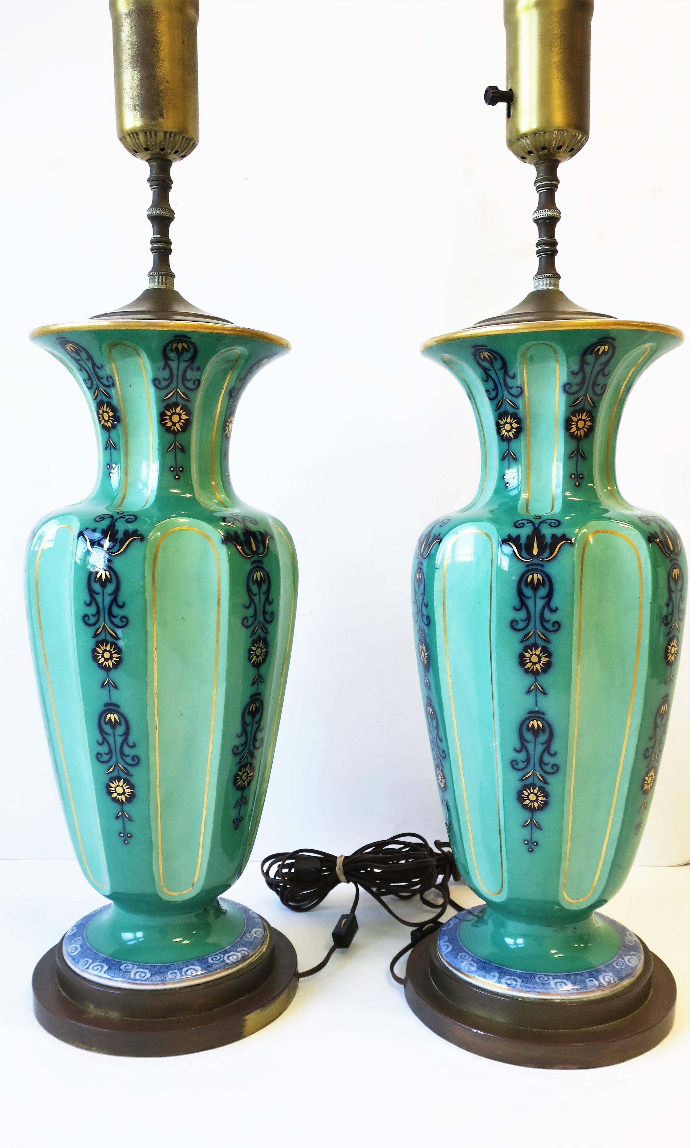 Dutch Blue White Green Porcelain Table Lamps Ginger Jar Style, circa 1930s For Sale 8