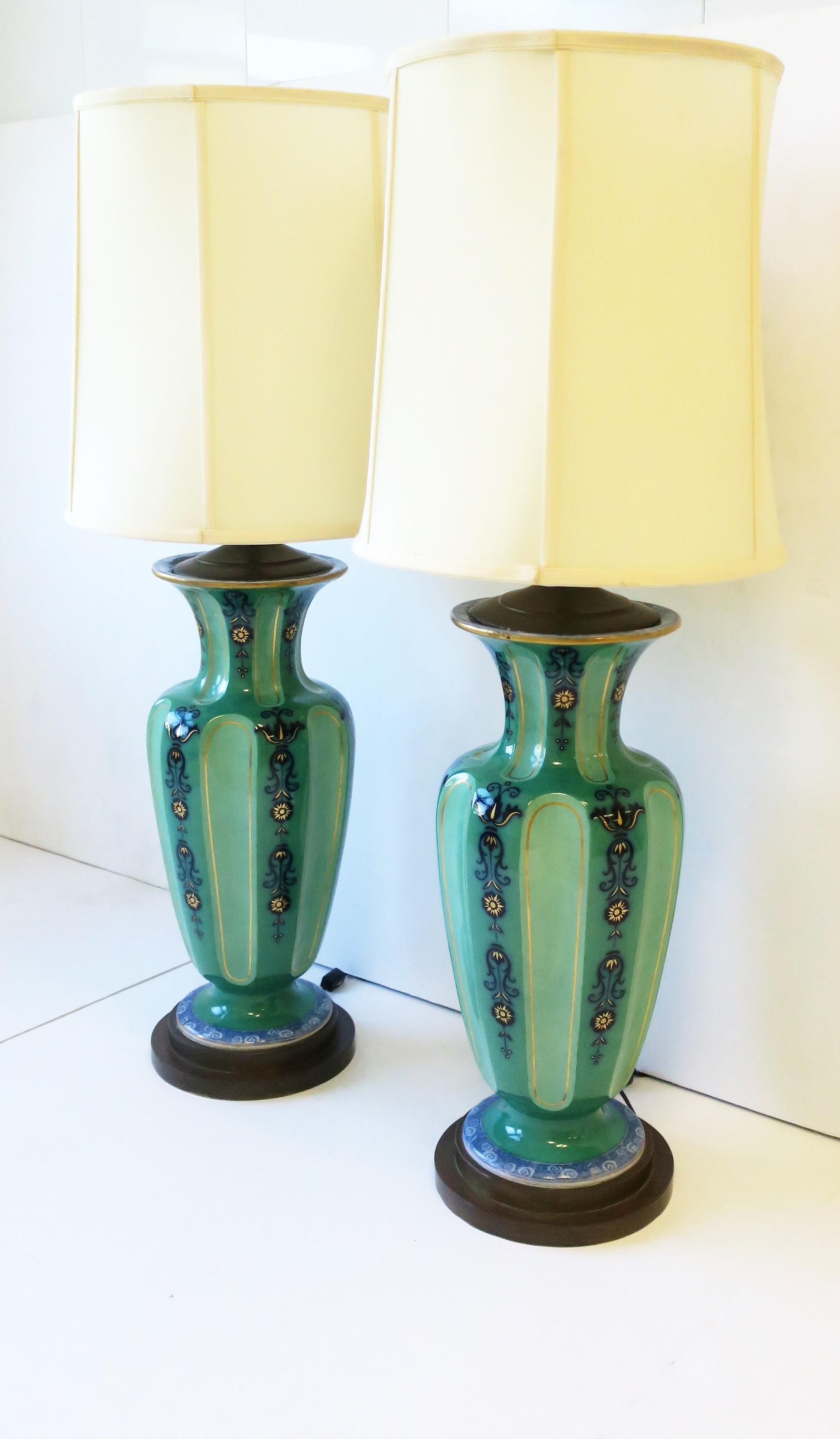 Dutch Blue White Green Ceramic Table Lamps Ginger Jar Style, circa 1930s For Sale 3