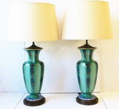 Dutch Blue White Green Porcelain Table Lamps Ginger Jar Style, circa 1930s