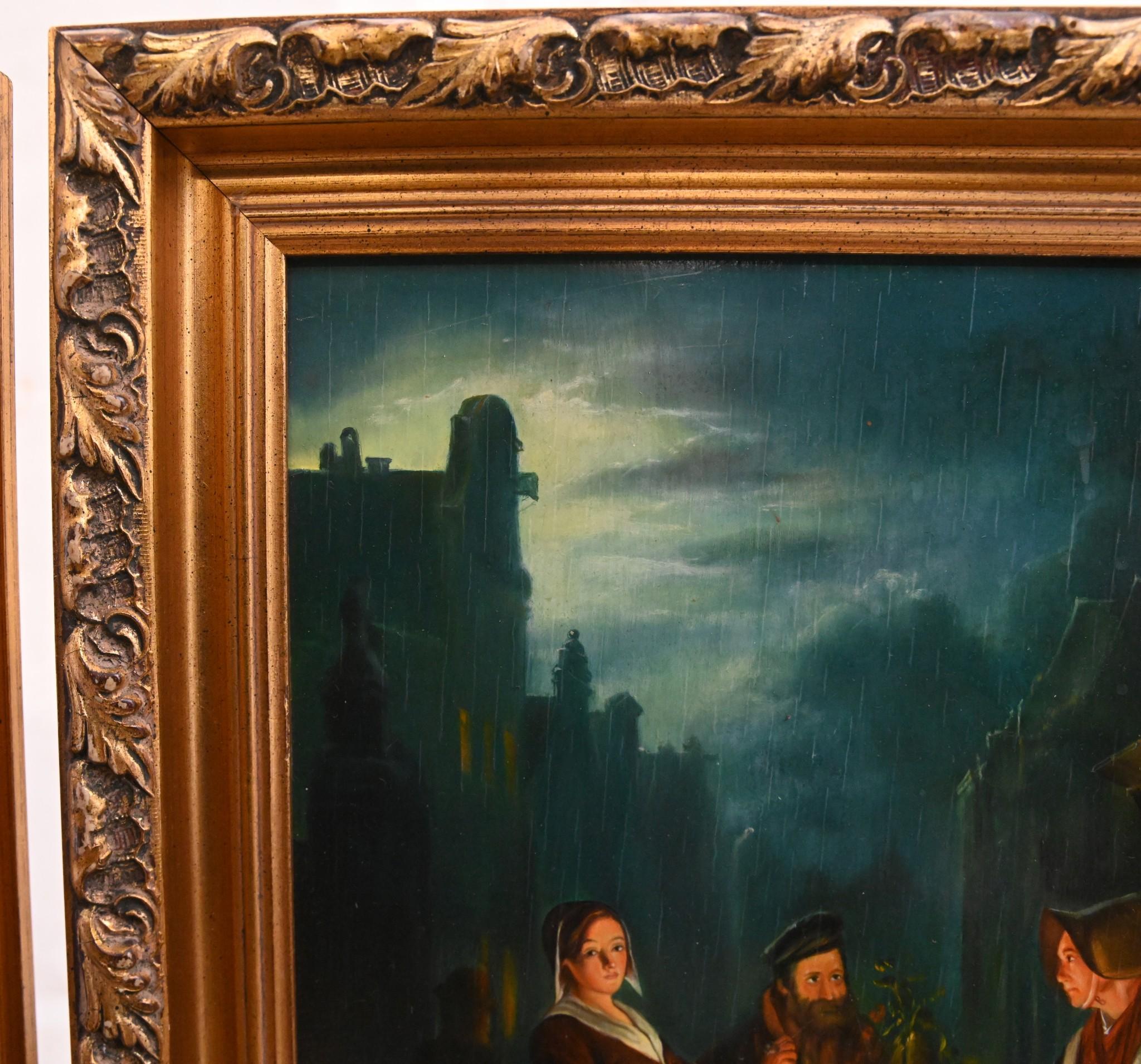 Early 20th Century Pair Dutch Oil Painting Portraits Night Market Signed R Van Molen For Sale
