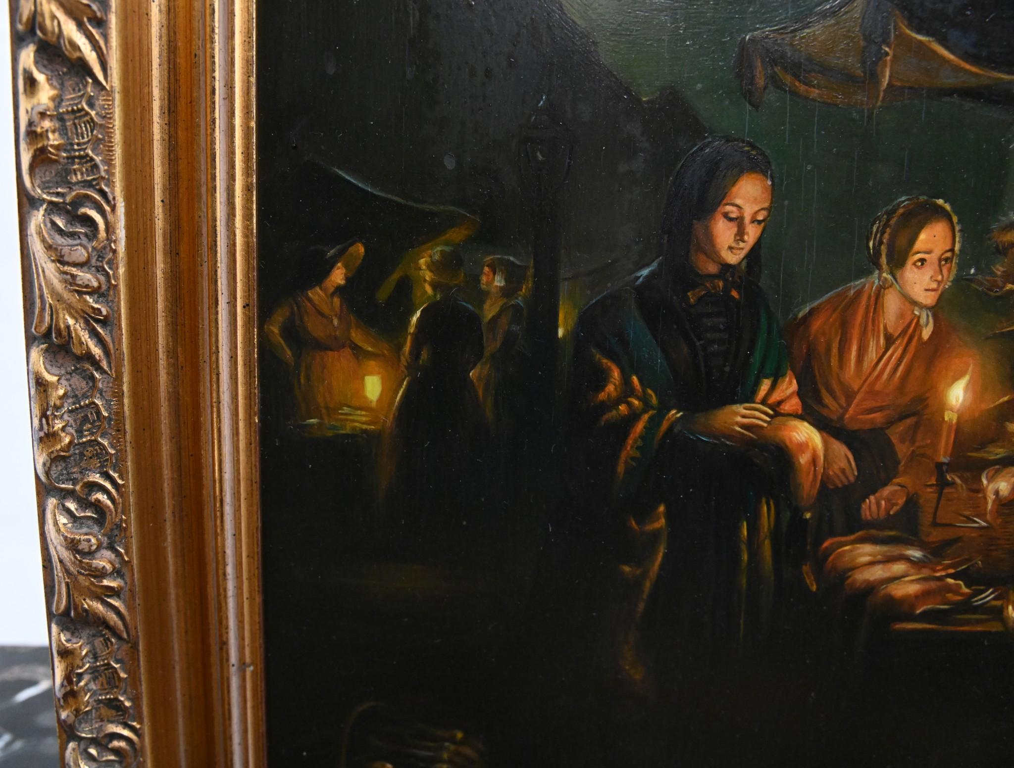 Pair Dutch Oil Painting Portraits Night Market Signed R Van Molen For Sale 5