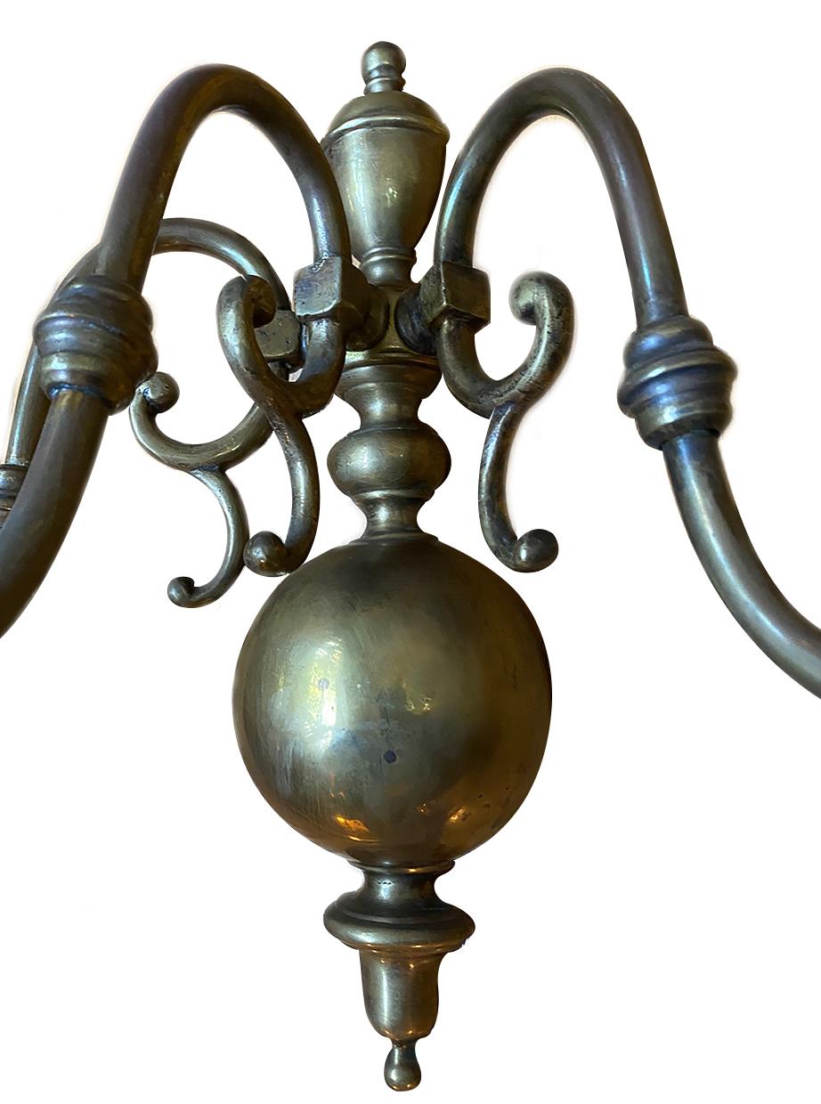 Pair of Dutch circa 1920's three-arm sconces with original patina.

Measurements:
Height: 16