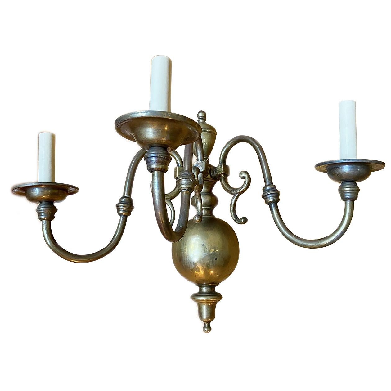 Bronze Pair of Dutch Sconces For Sale