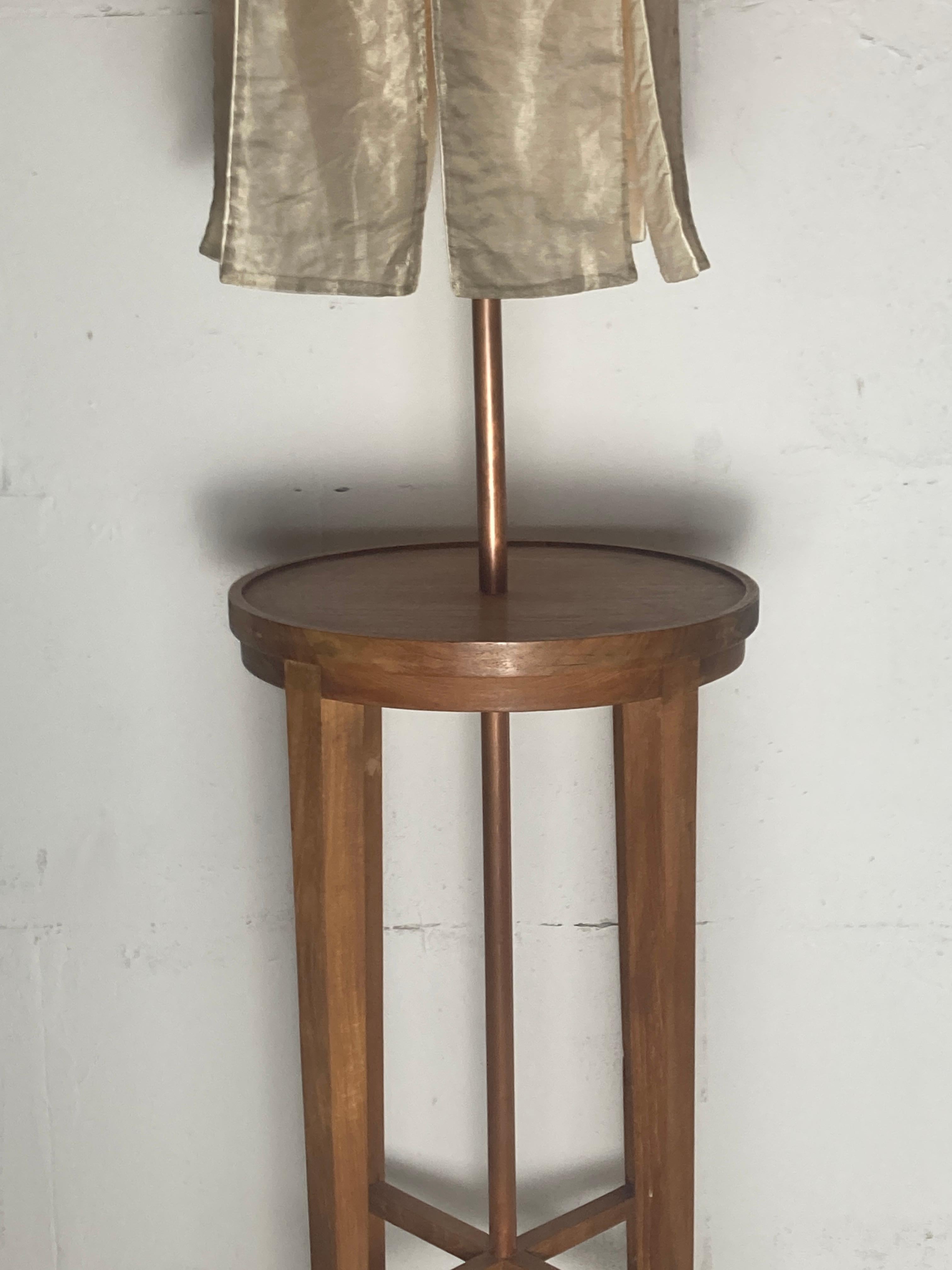 Pair Dutch teak and copper floor lamps, silk shades, by Jan des Bouvrie For Sale 6