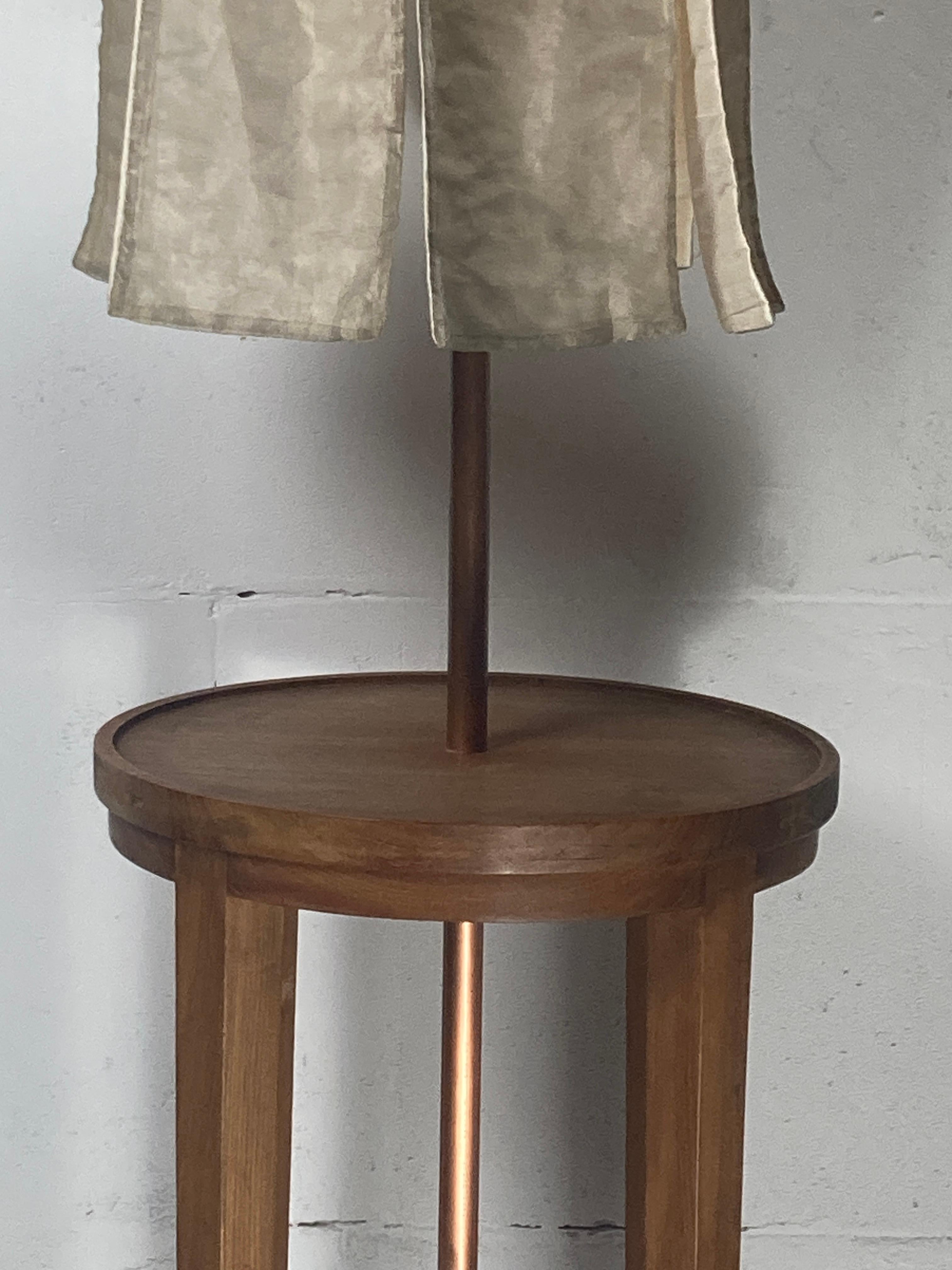 Pair Dutch teak and copper floor lamps, silk shades, by Jan des Bouvrie For Sale 7