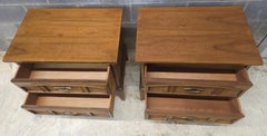 Pair Dxie Furniture Italian Tuscan Style Stained Walnut & Cane Bedside Commodes
