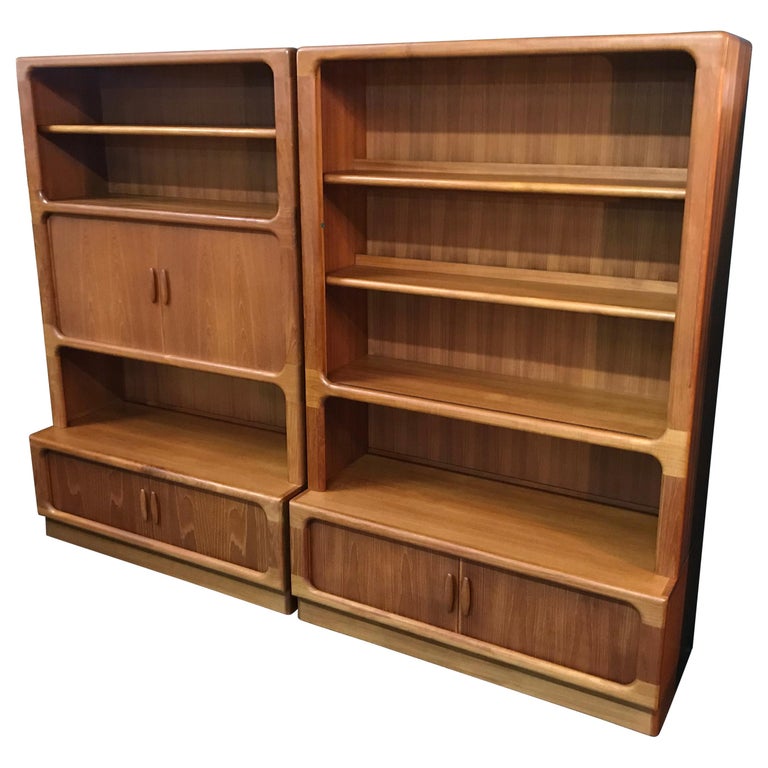 Dyrlund Danish Teak Shelved Wall Units With Drinks Cabinet And