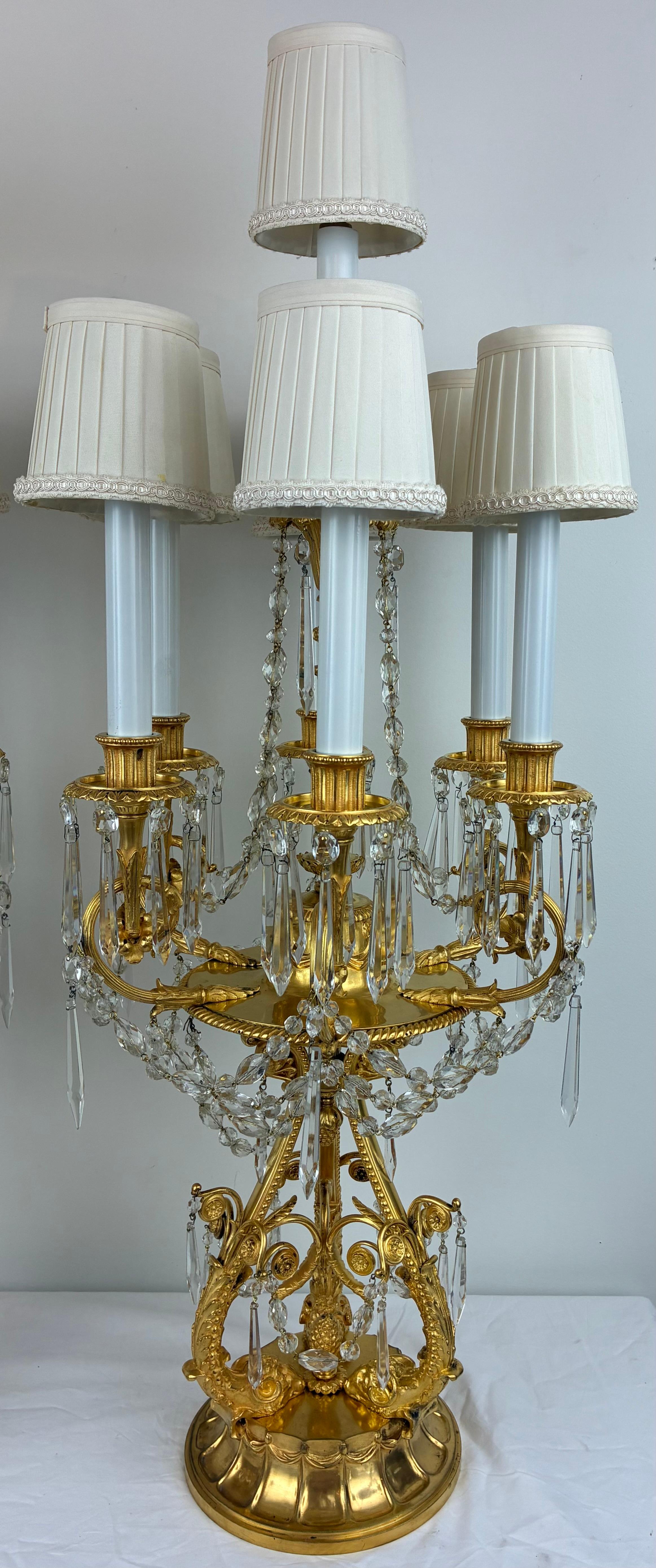 Pair E. F. Caldwell Gilt Bronze and Crystal Girandole form Candelabra For Sale 4