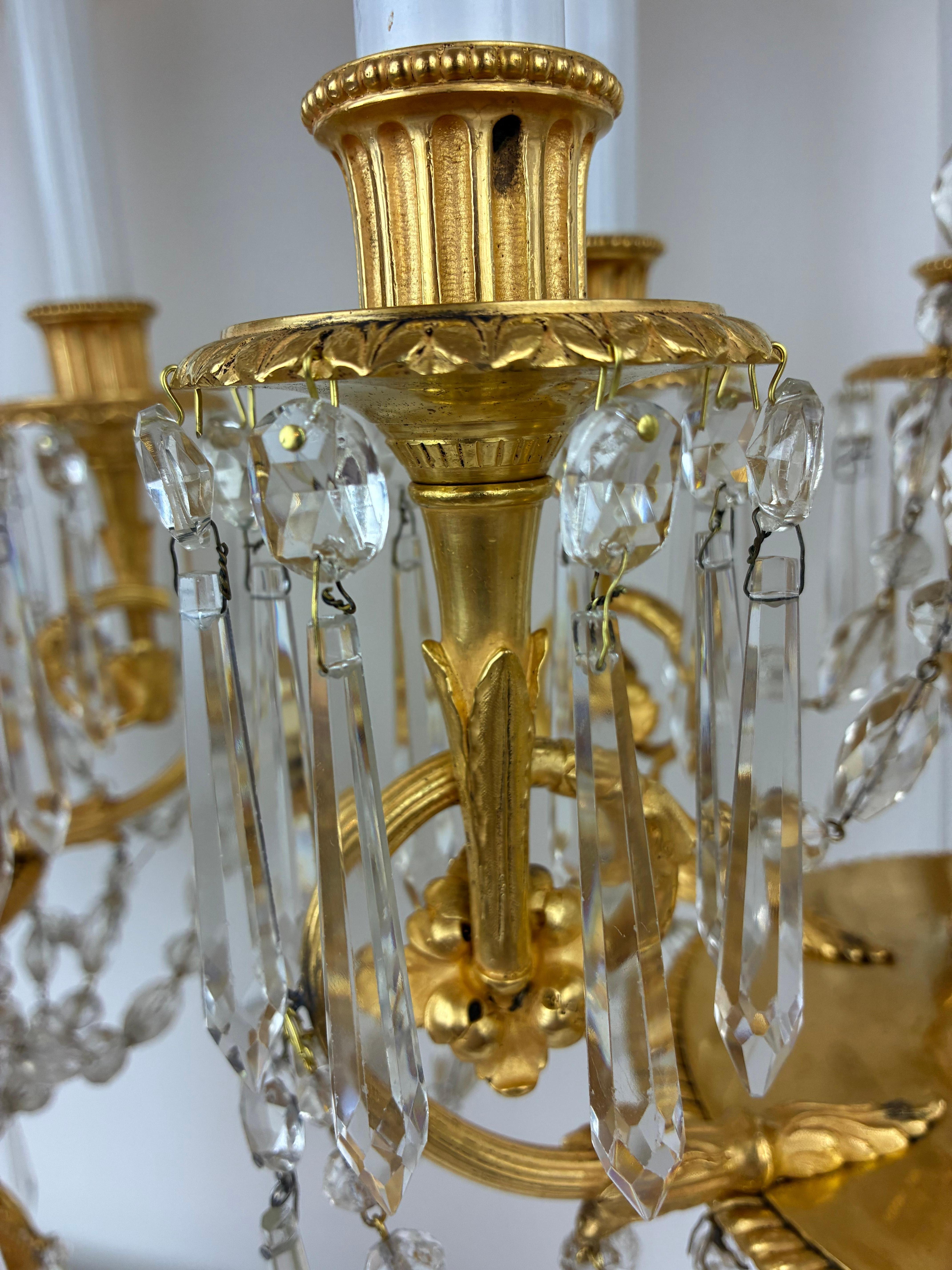Pair E. F. Caldwell Gilt Bronze and Crystal Girandole form Candelabra For Sale 5