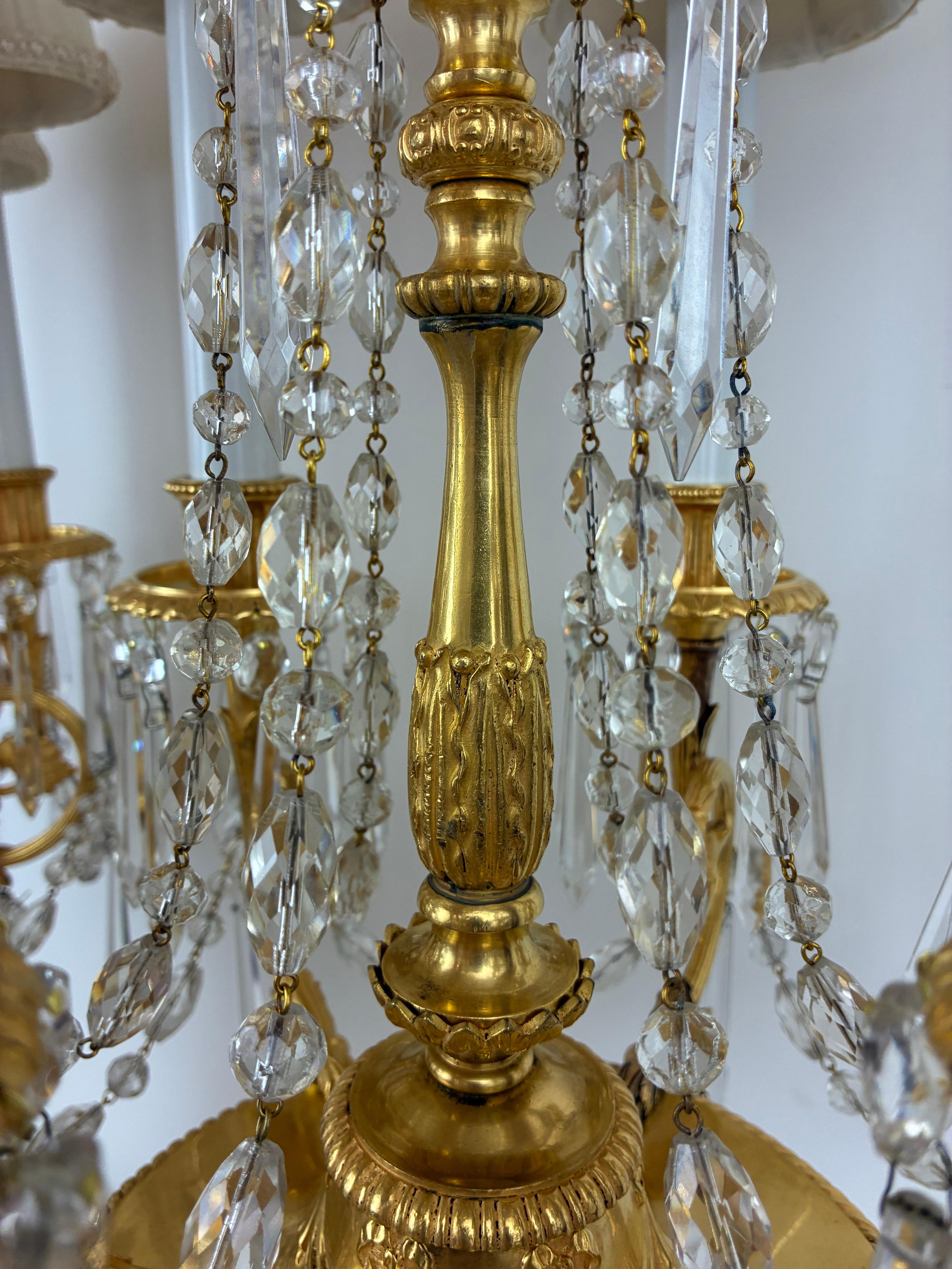 Pair E. F. Caldwell Gilt Bronze and Crystal Girandole form Candelabra For Sale 6
