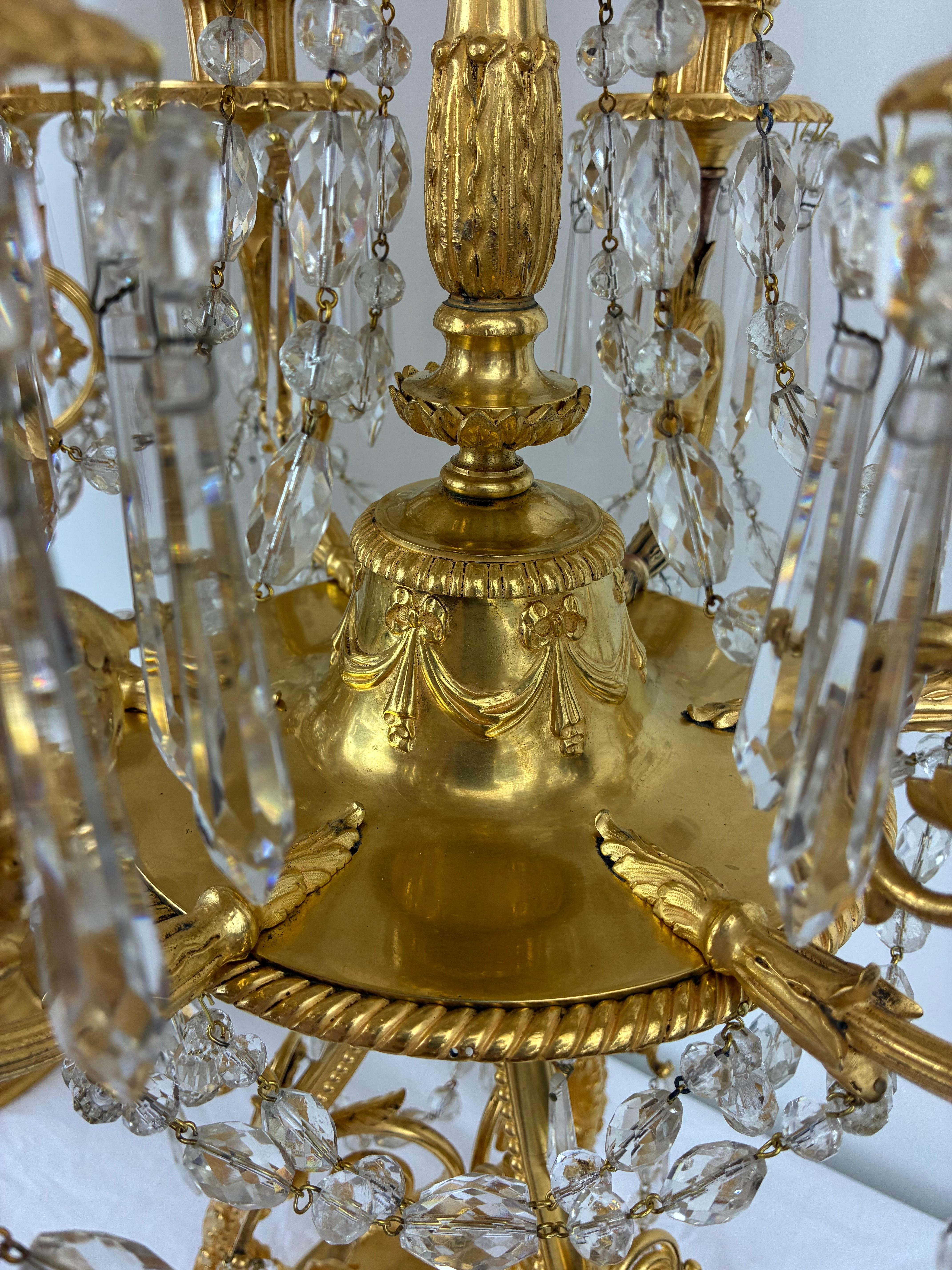Pair E. F. Caldwell Gilt Bronze and Crystal Girandole form Candelabra For Sale 7