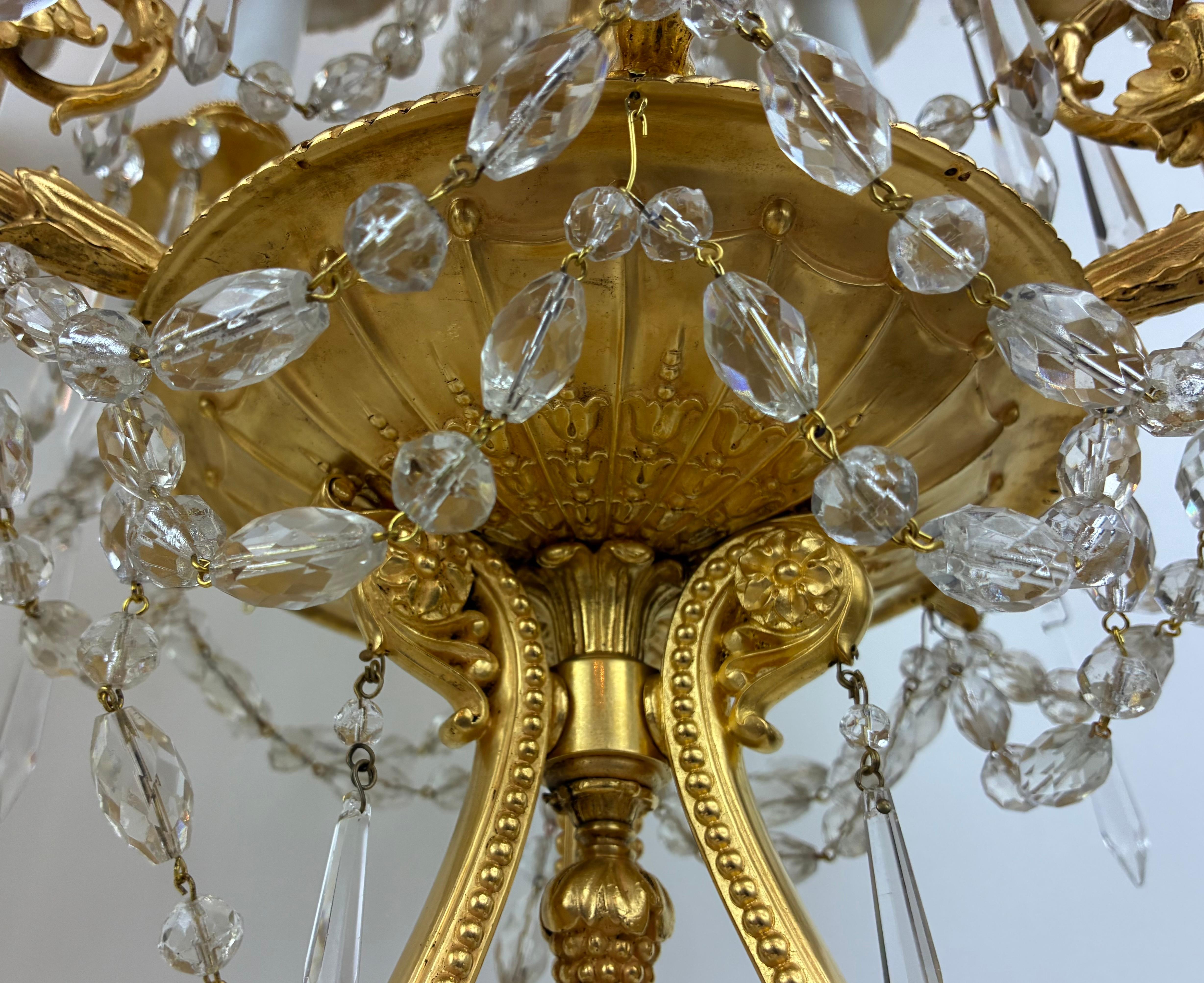 Pair E. F. Caldwell Gilt Bronze and Crystal Girandole form Candelabra For Sale 8