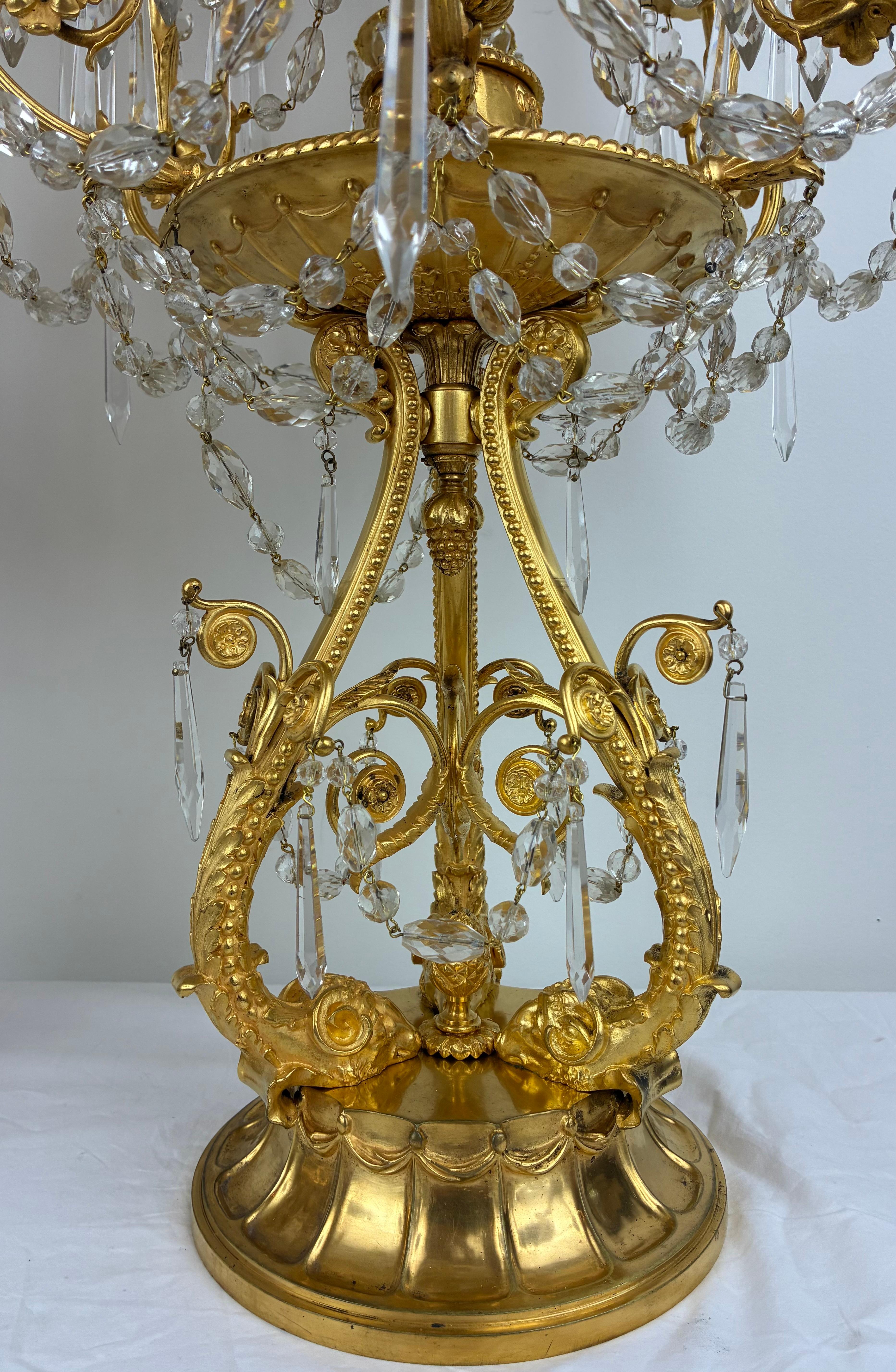 Pair E. F. Caldwell Gilt Bronze and Crystal Girandole form Candelabra For Sale 9