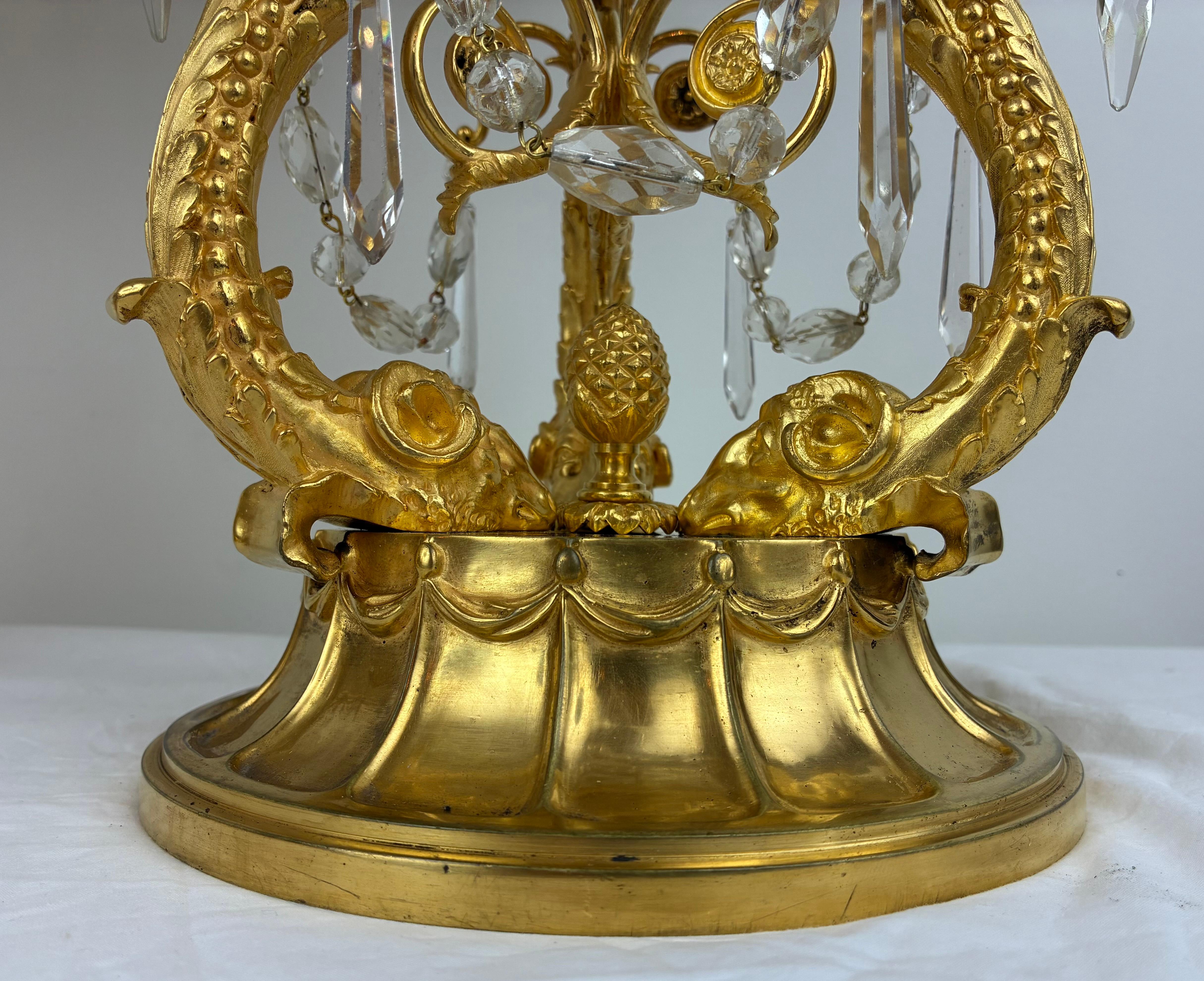 Pair E. F. Caldwell Gilt Bronze and Crystal Girandole form Candelabra For Sale 10