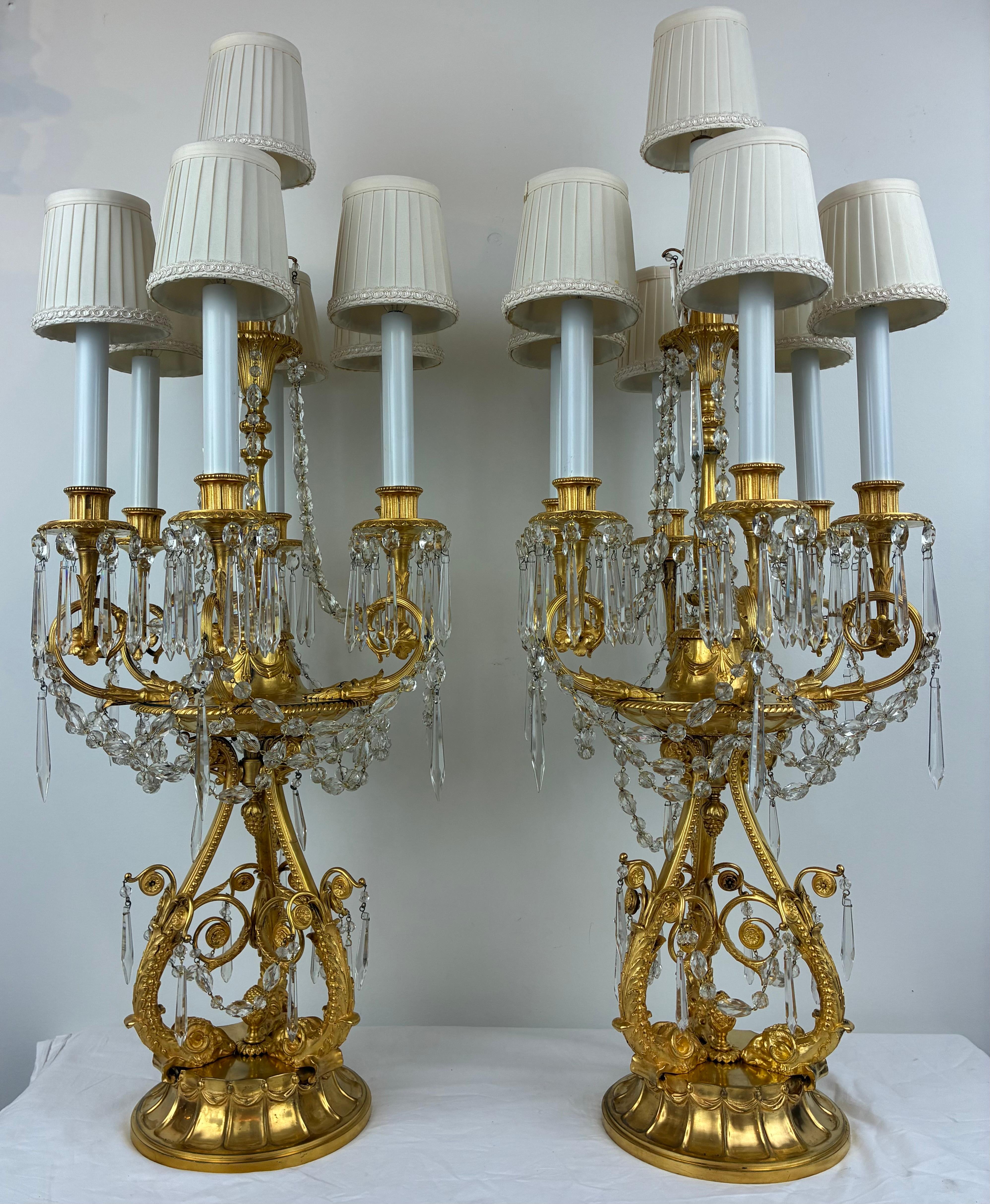 Pair E. F. Caldwell Gilt Bronze and Crystal Girandole form Candelabra For Sale 11