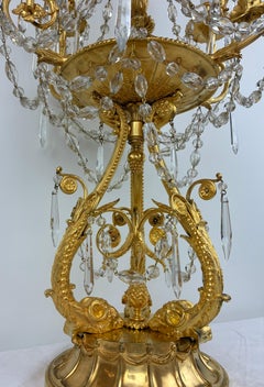 Pair E. F. Caldwell Gilt Bronze and Crystal Girandole form Candelabra
