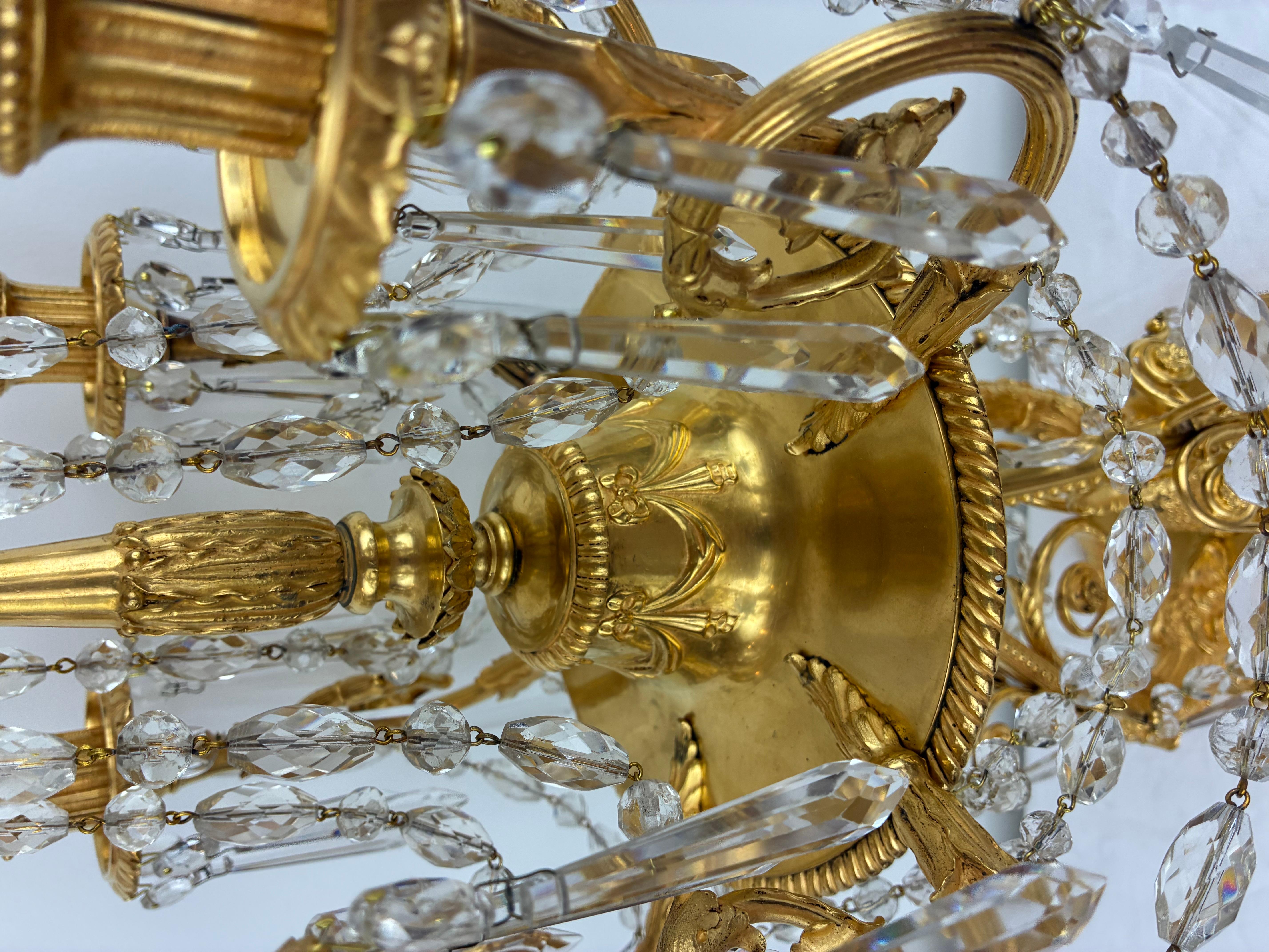 American Pair E. F. Caldwell Gilt Bronze and Crystal Girandole form Candelabra For Sale