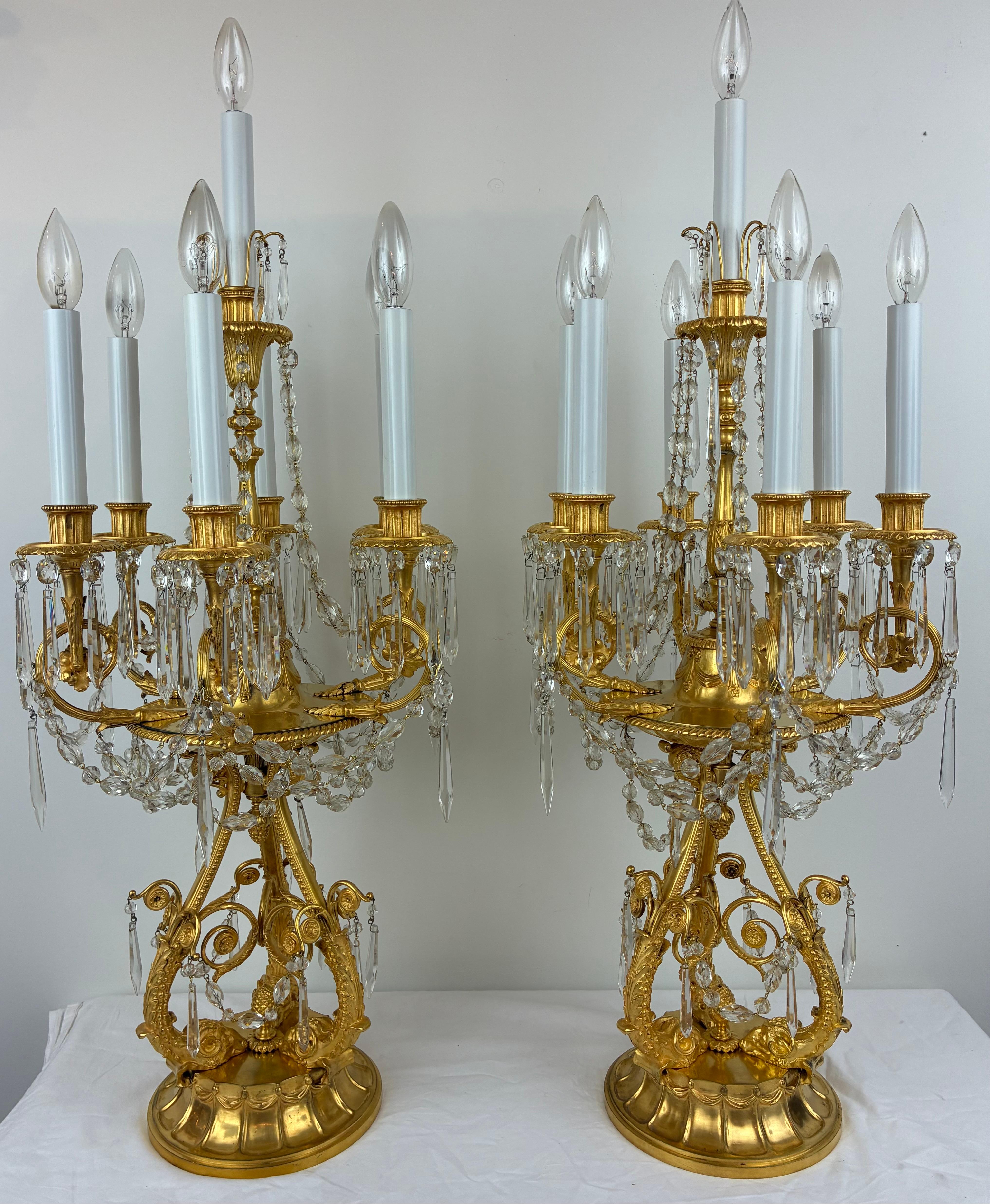Pair E. F. Caldwell Gilt Bronze and Crystal Girandole form Candelabra For Sale 2