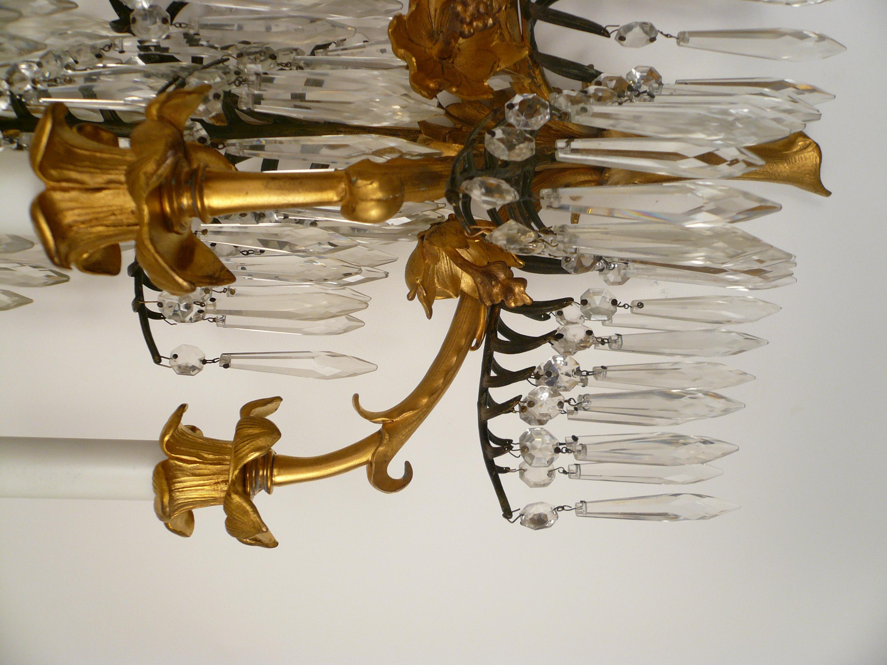 Paar E. F. Caldwell Wandleuchter aus vergoldeter Bronze und Kristall mit Palmenblatt im Angebot 4