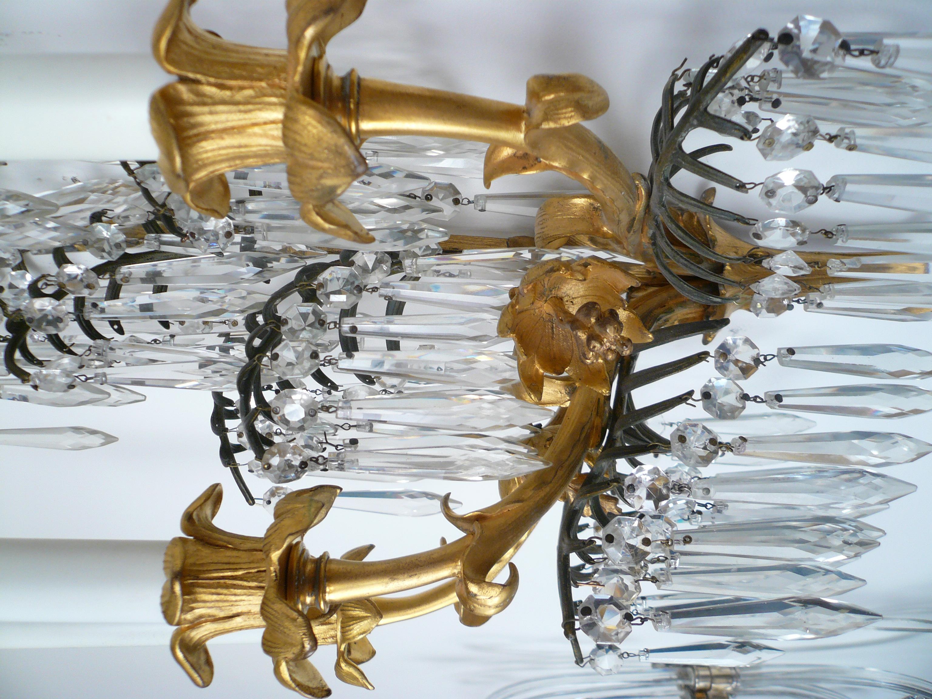 Paar E. F. Caldwell Wandleuchter aus vergoldeter Bronze und Kristall mit Palmenblatt im Angebot 6