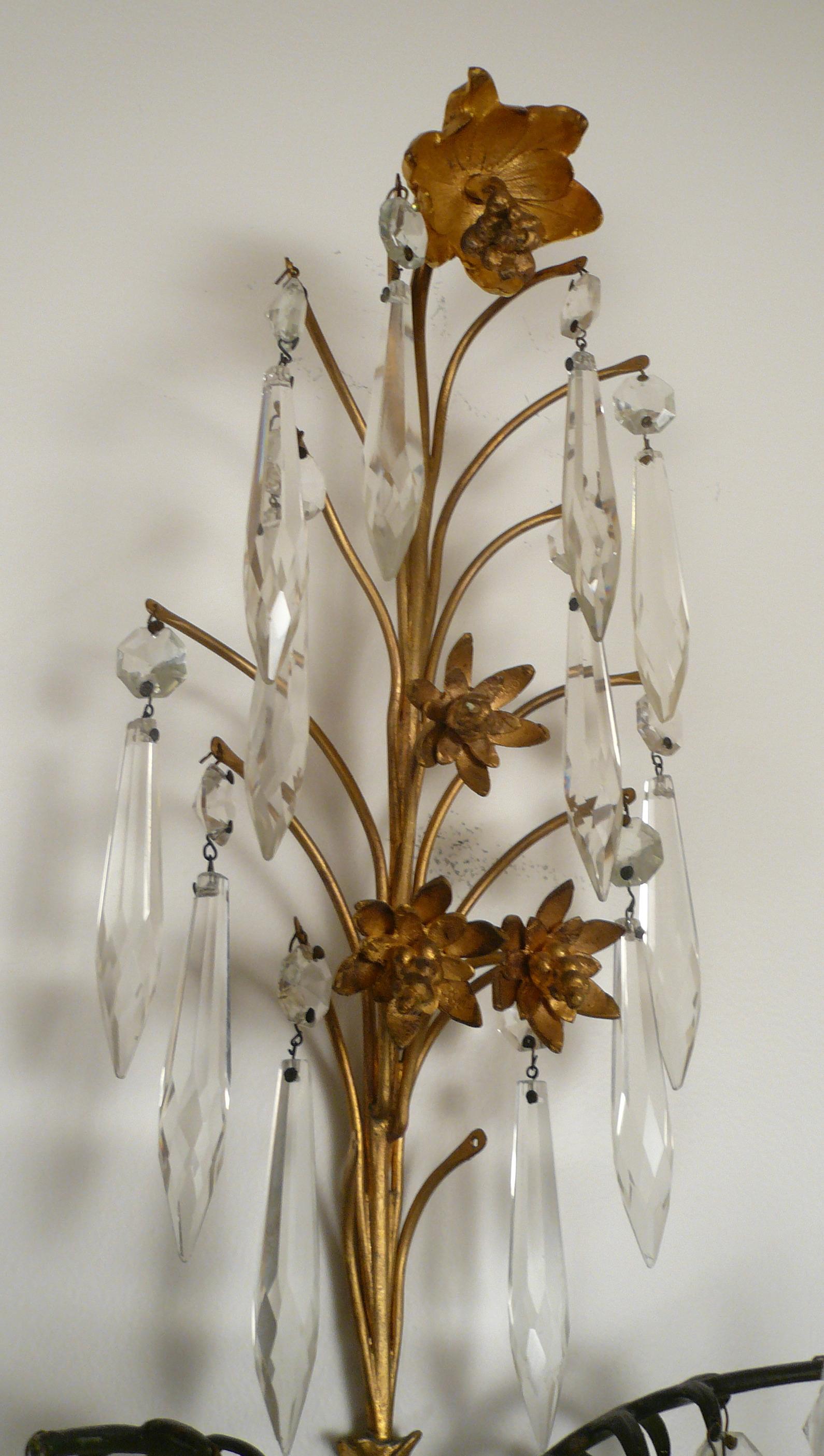 Pair E. F. Caldwell Gilt Bronze and Crystal Palm Leaf Sconces For Sale 11