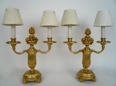 Pair of E. F. Caldwell Gilt Bronze Candelabra Form Lamps