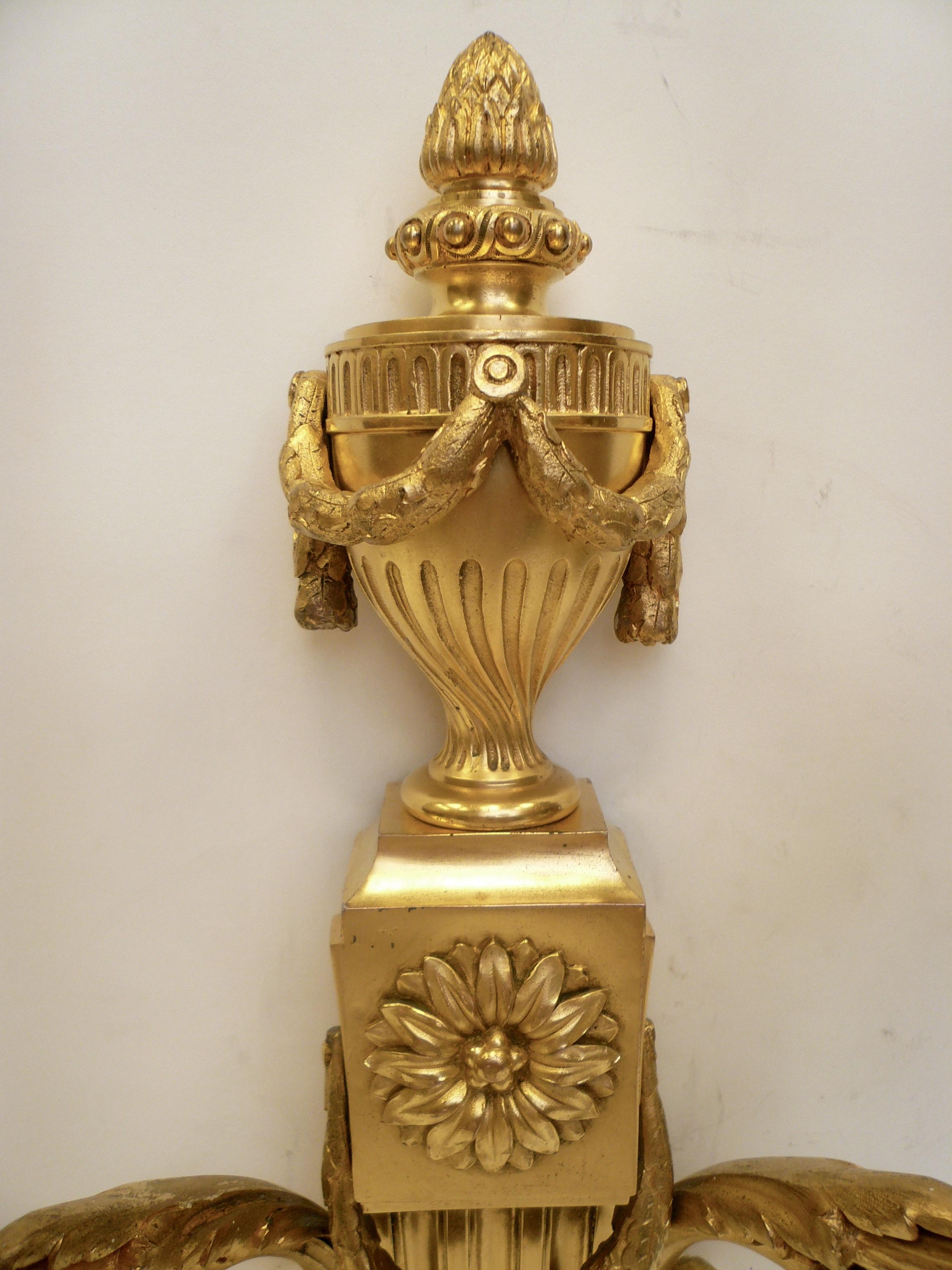 Pair E F Caldwell Louis XVI Style Gilt Bronze Sconces In Good Condition In Pittsburgh, PA