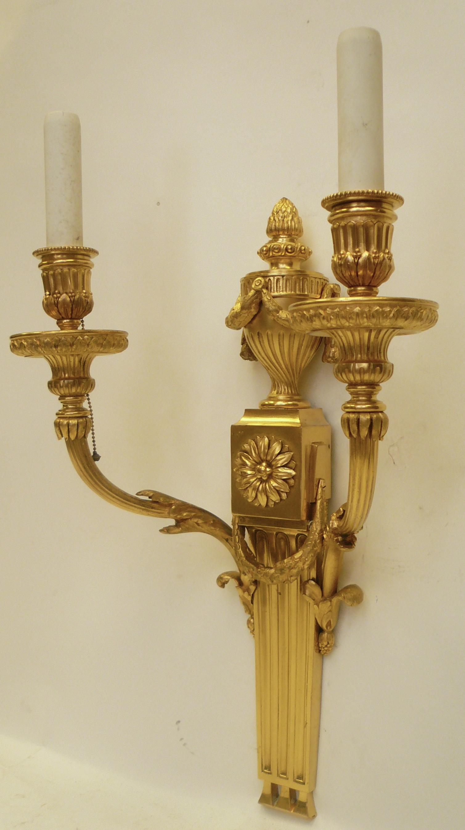 Pair E F Caldwell Louis XVI Style Gilt Bronze Sconces 2