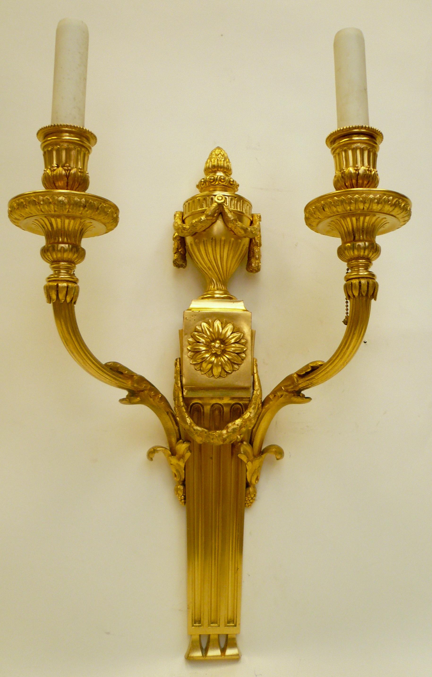 Pair E F Caldwell Louis XVI Style Gilt Bronze Sconces 4