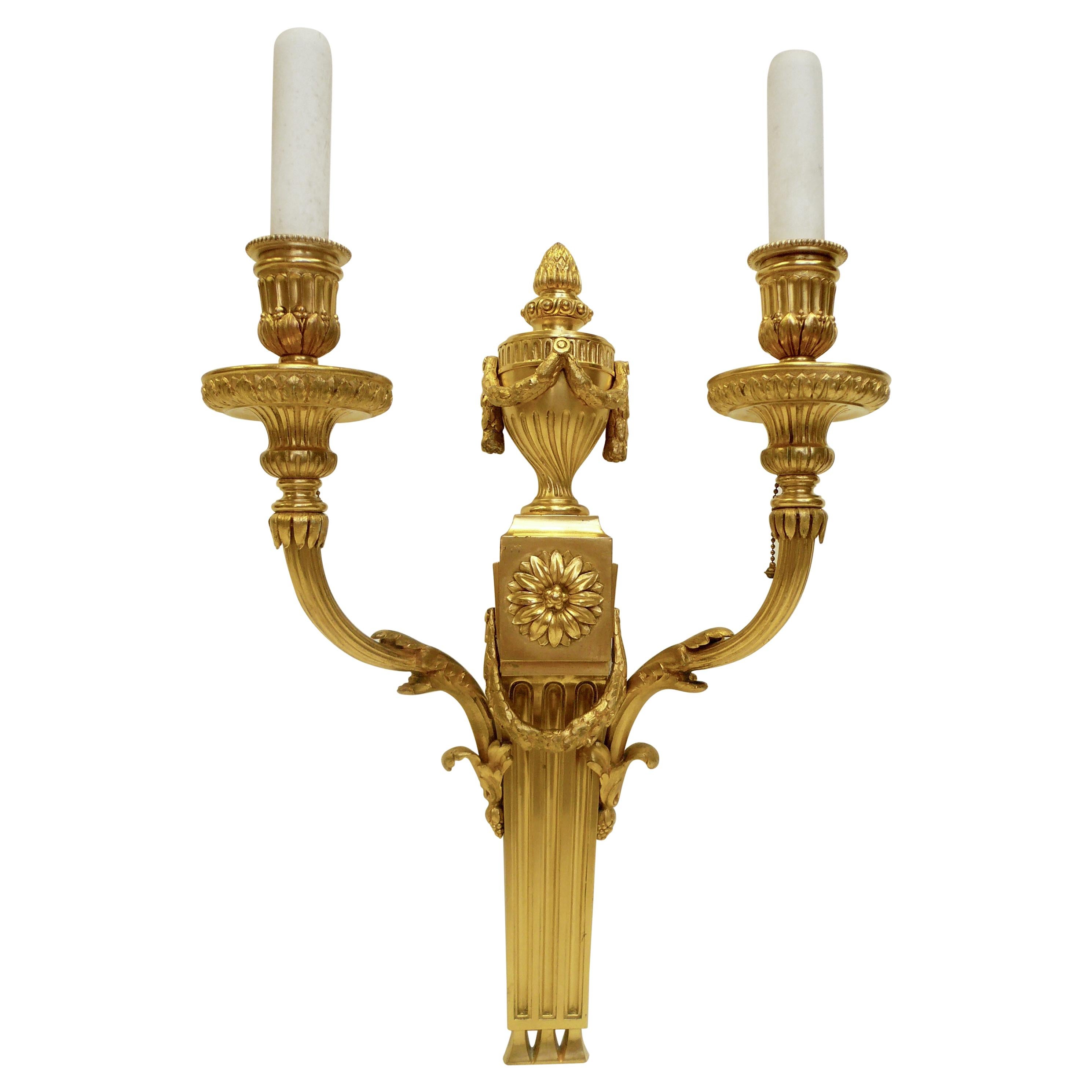 Pair E F Caldwell Louis XVI Style Gilt Bronze Sconces