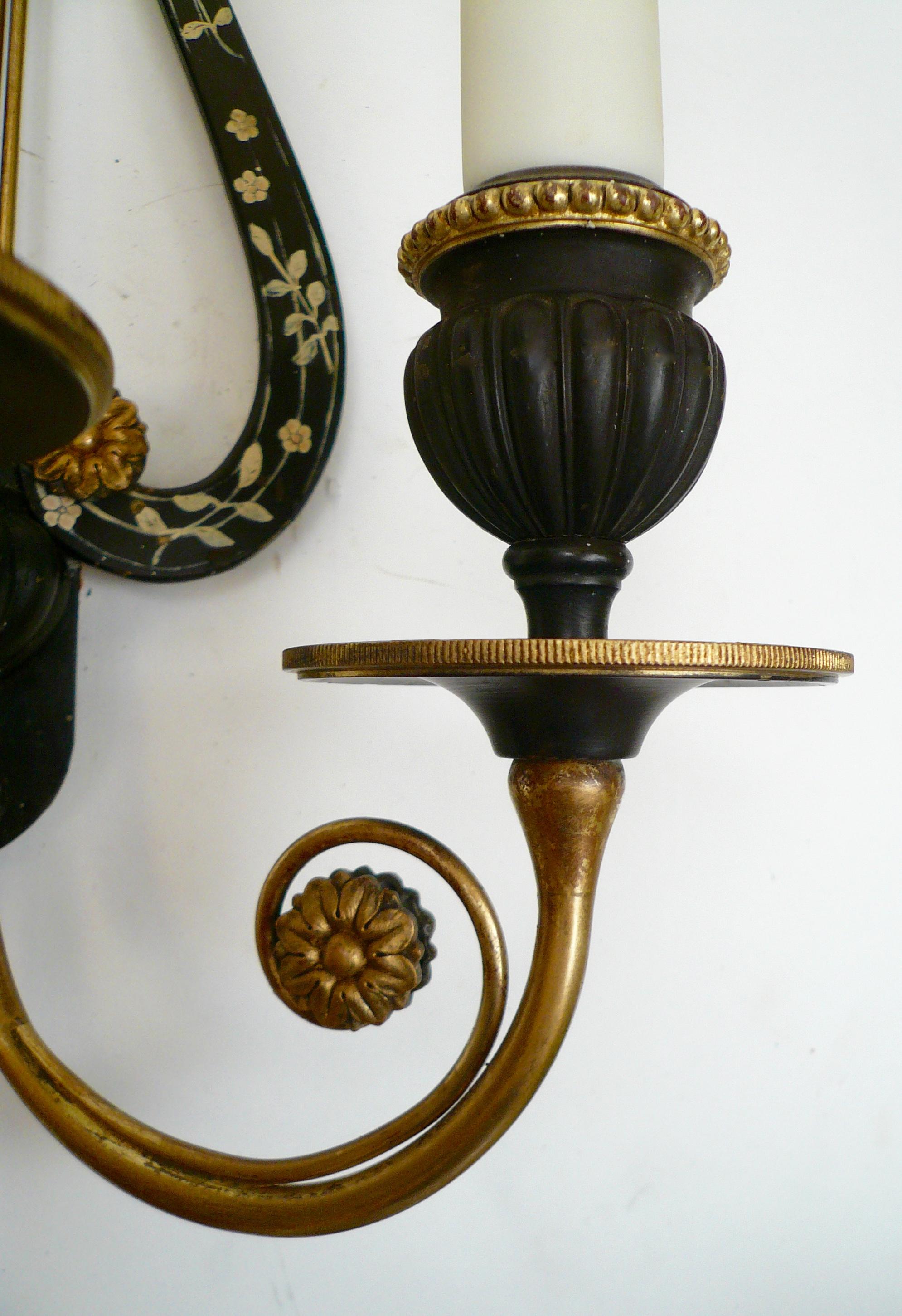 Pair of E. F. Caldwell Lyre Form Bronze Sconces For Sale 2