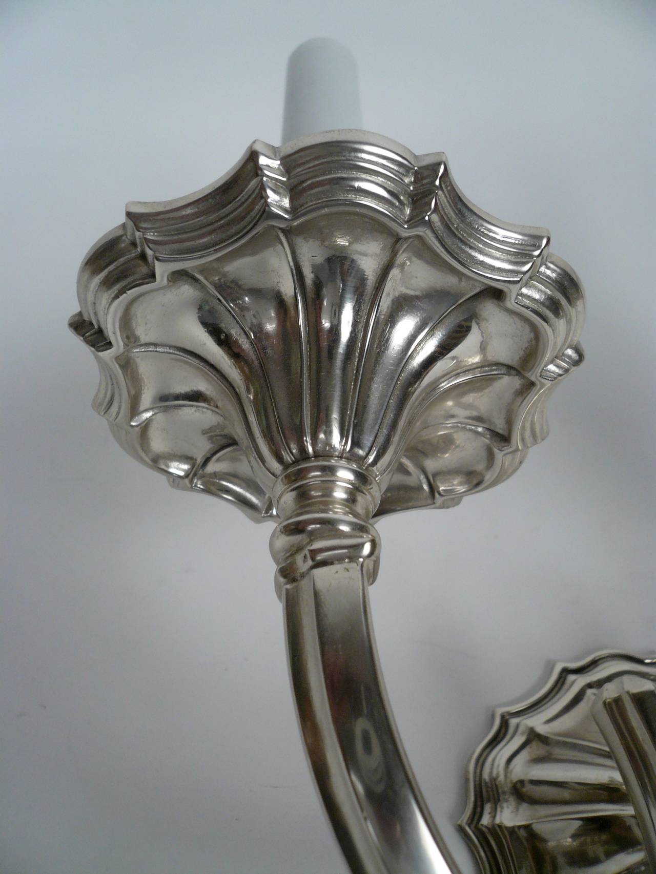 Beaux Arts Pair of E. F. Caldwell Silver Two-Light Sconces For Sale