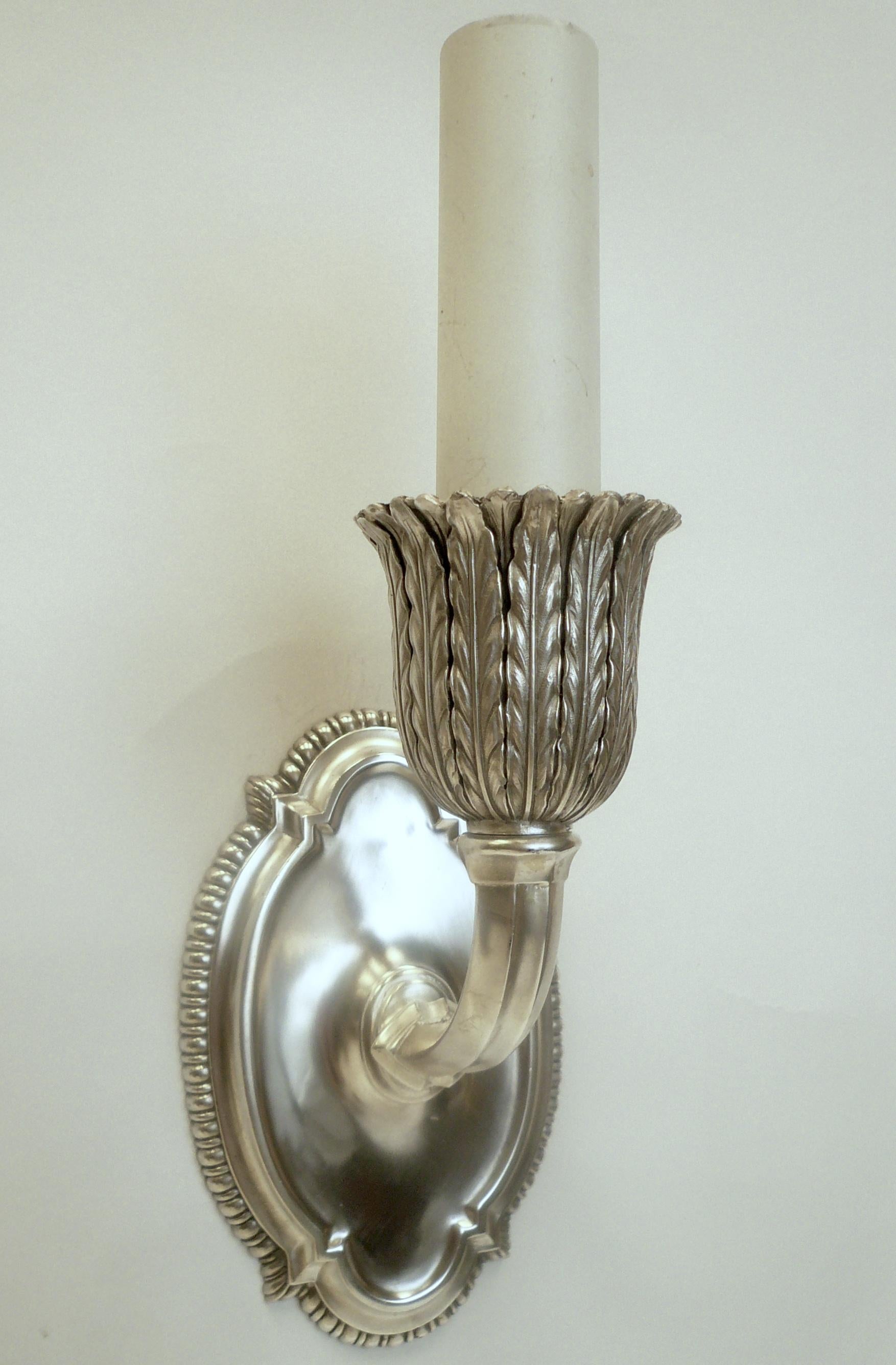 Neoclassical Pair of E. F. Caldwell Silvered Bronze Single Arm Sconces