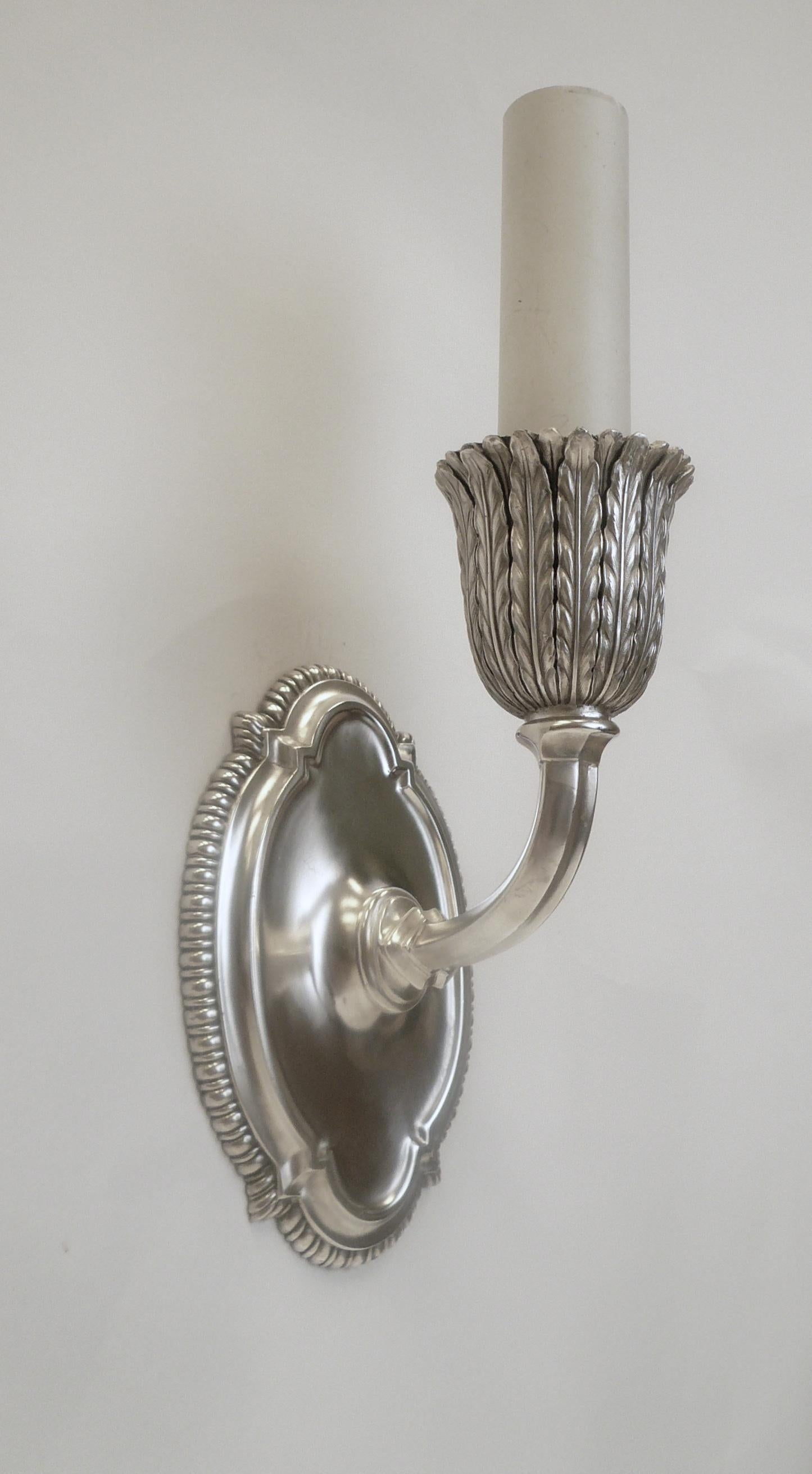 Pair of E. F. Caldwell Silvered Bronze Single Arm Sconces In Good Condition In Pittsburgh, PA