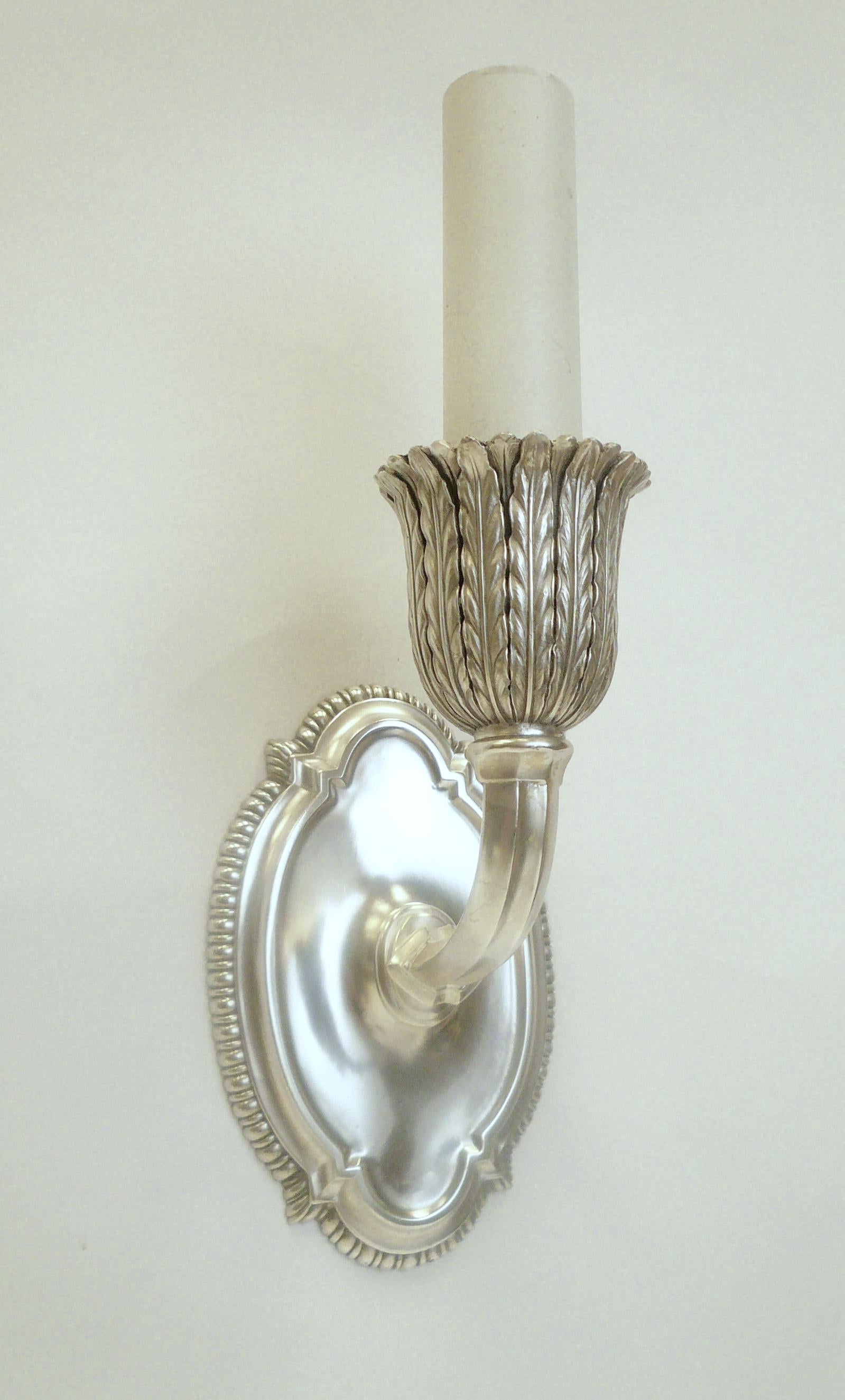 20th Century Pair of E. F. Caldwell Silvered Bronze Single Arm Sconces