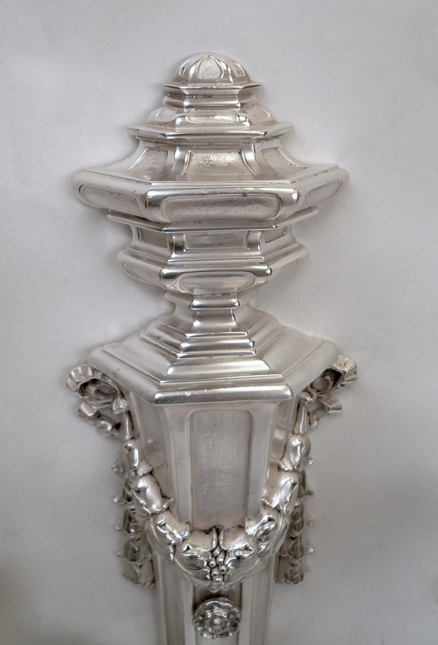 Pair of E. F. Caldwell Silvered Bronze Two-Light Georgian Style Sconces For Sale 6