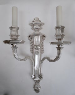 Pair of E. F. Caldwell Silvered Bronze Two-Light Georgian Style Sconces