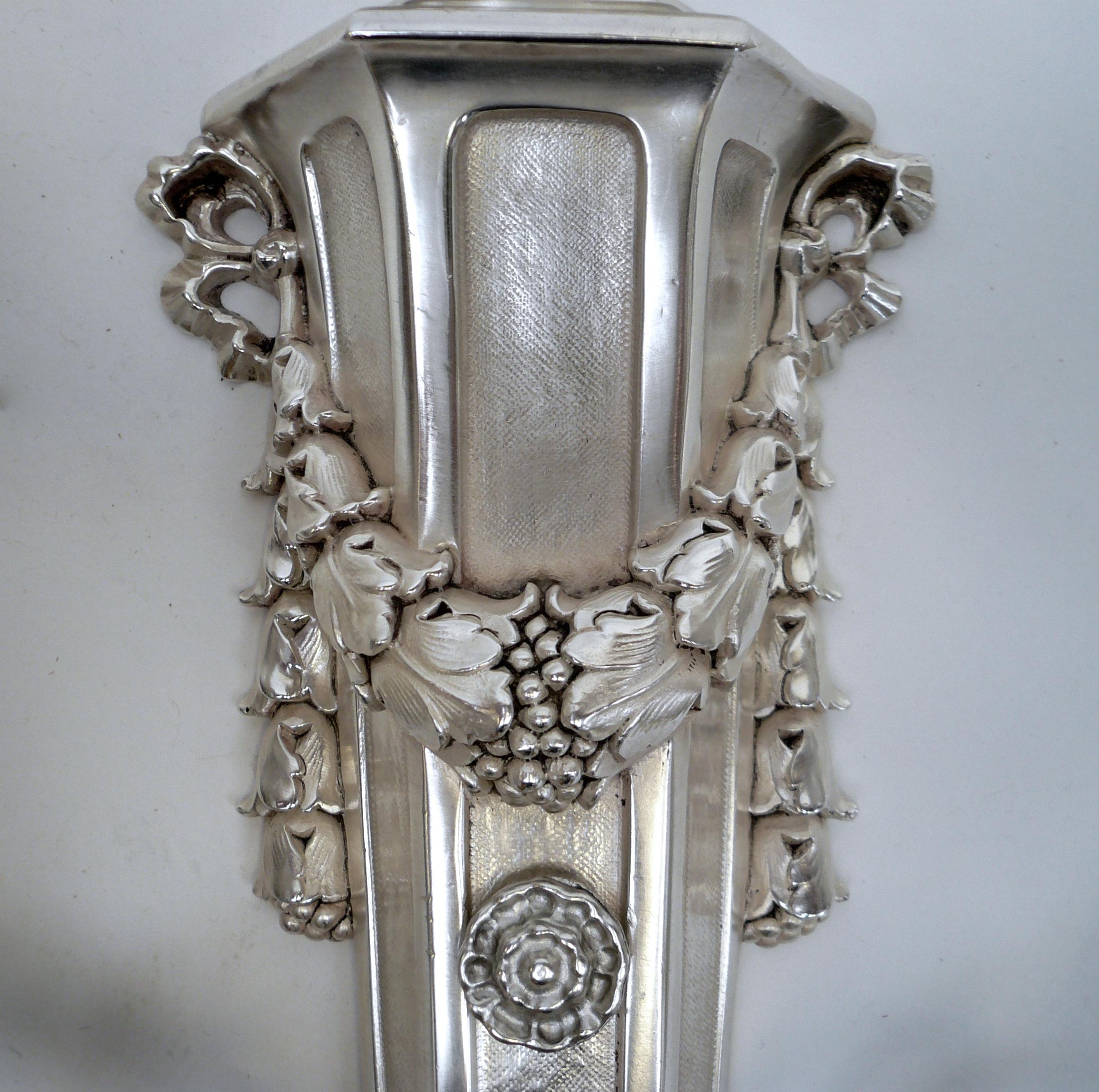 Pair of E. F. Caldwell Silvered Bronze Two-Light Georgian Style Sconces In Good Condition For Sale In Pittsburgh, PA