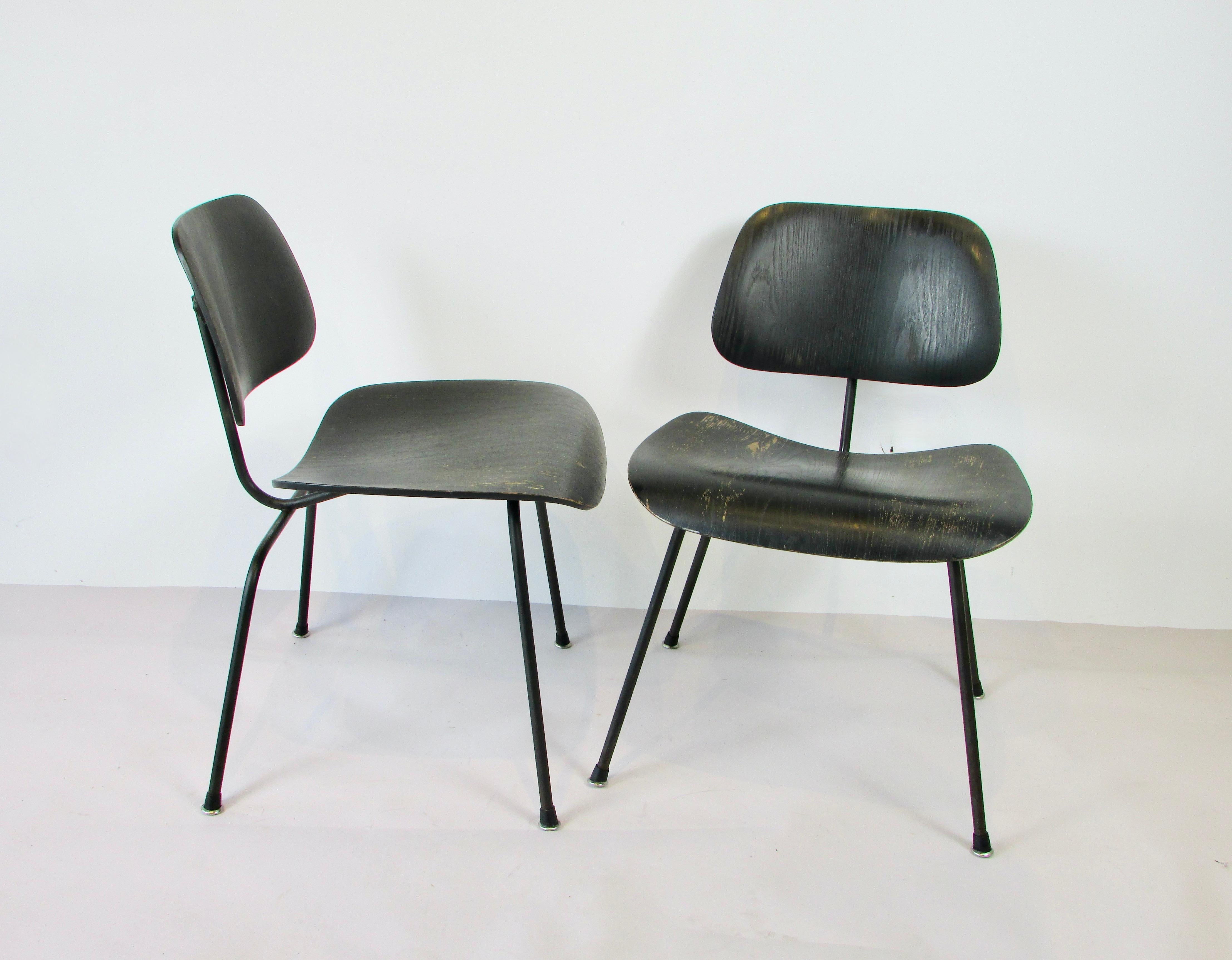 American Pair Eames DCM in Worn Original Ebonized Finish For Sale