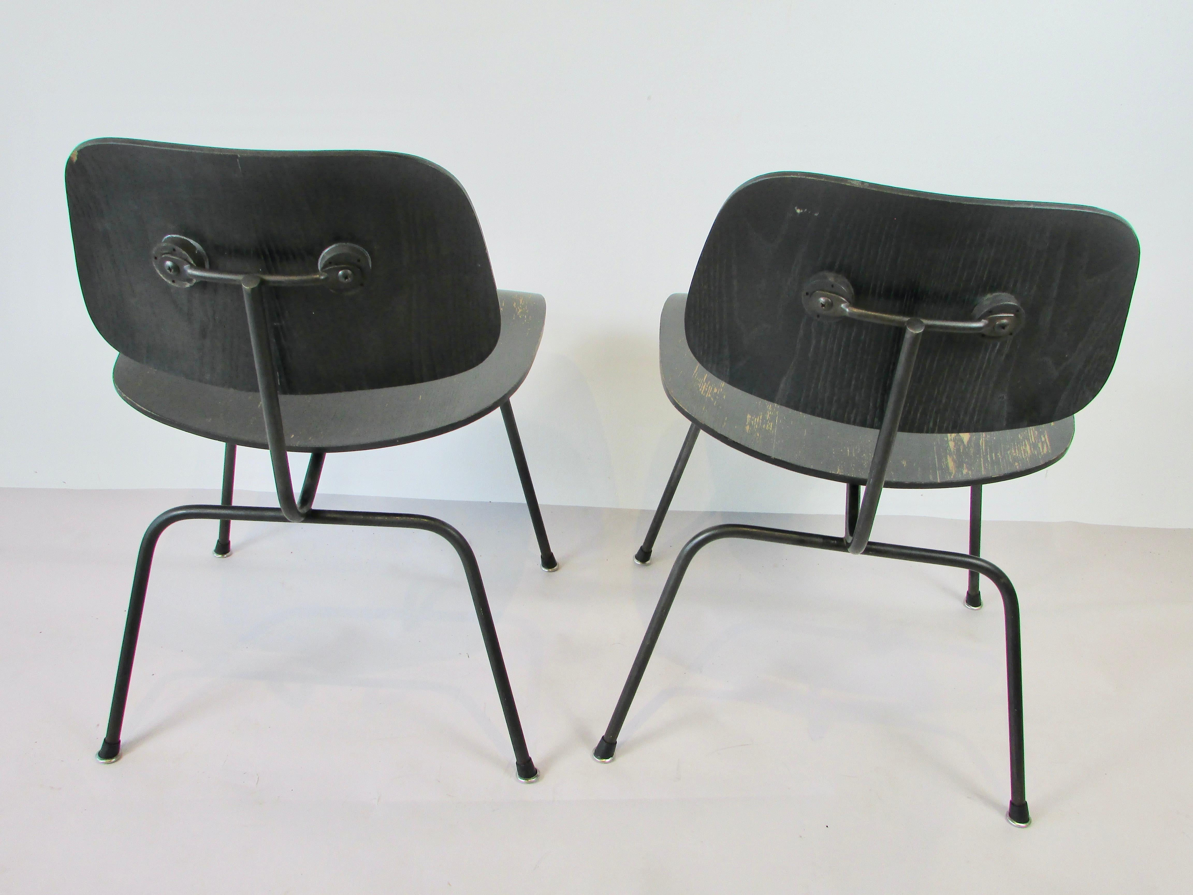 Steel Pair Eames DCM in Worn Original Ebonized Finish For Sale