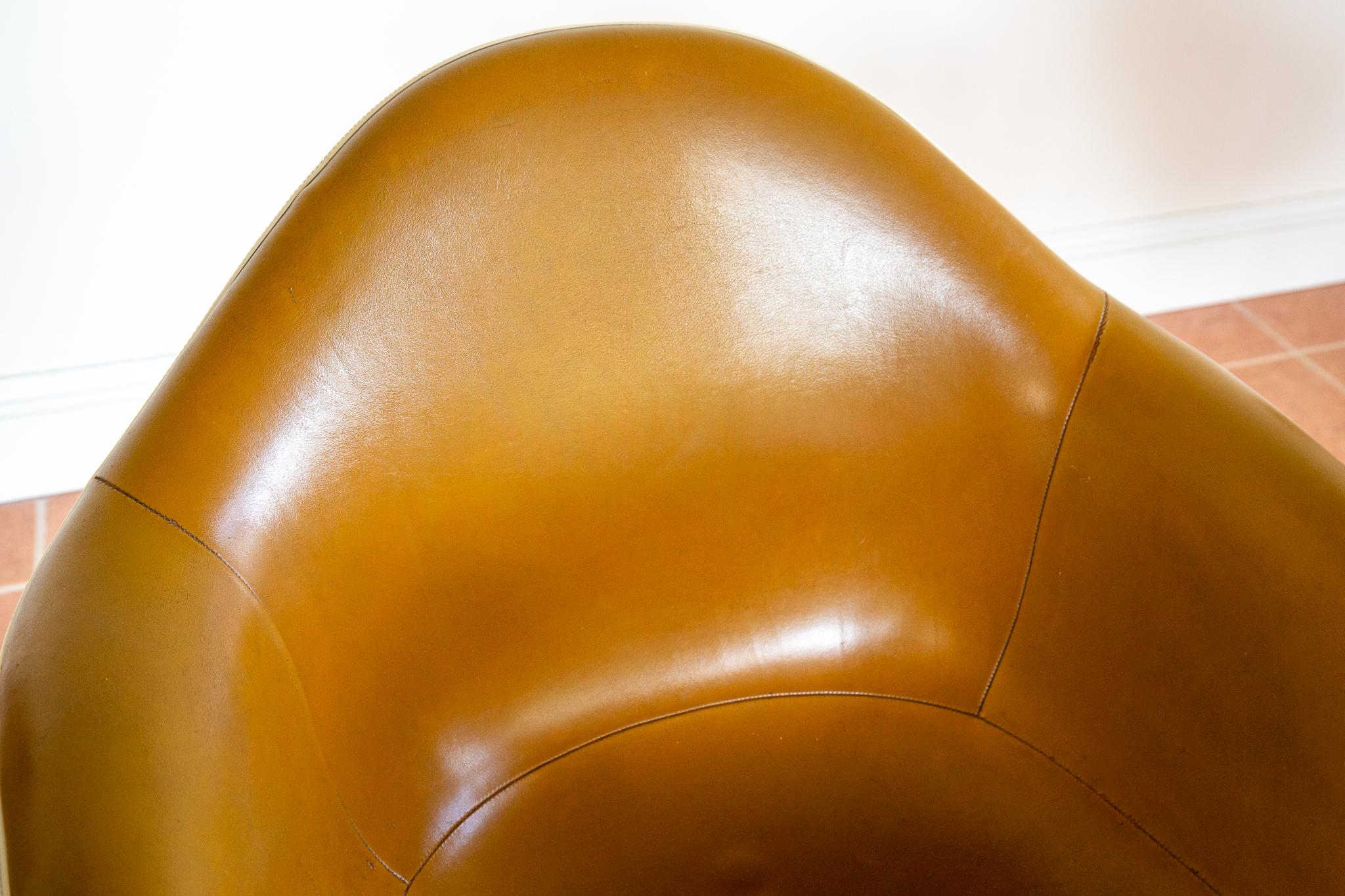 Pair Eames Herman Miller DAX Leather Armchairs 1960s MCM Rope Edge Shell Bucket im Angebot 6