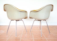 Pair Eames Herman Miller DAX Leather Armchairs 1960s MCM Rope Edge Shell Bucket