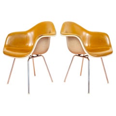 Pair Eames Herman Miller DAX Leather Armchairs 1960s MCM Rope Edge Shell Bucket