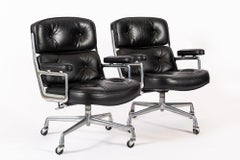 Pair Eames Herman Miller Time Life Black Leather Office Chairs 1980s