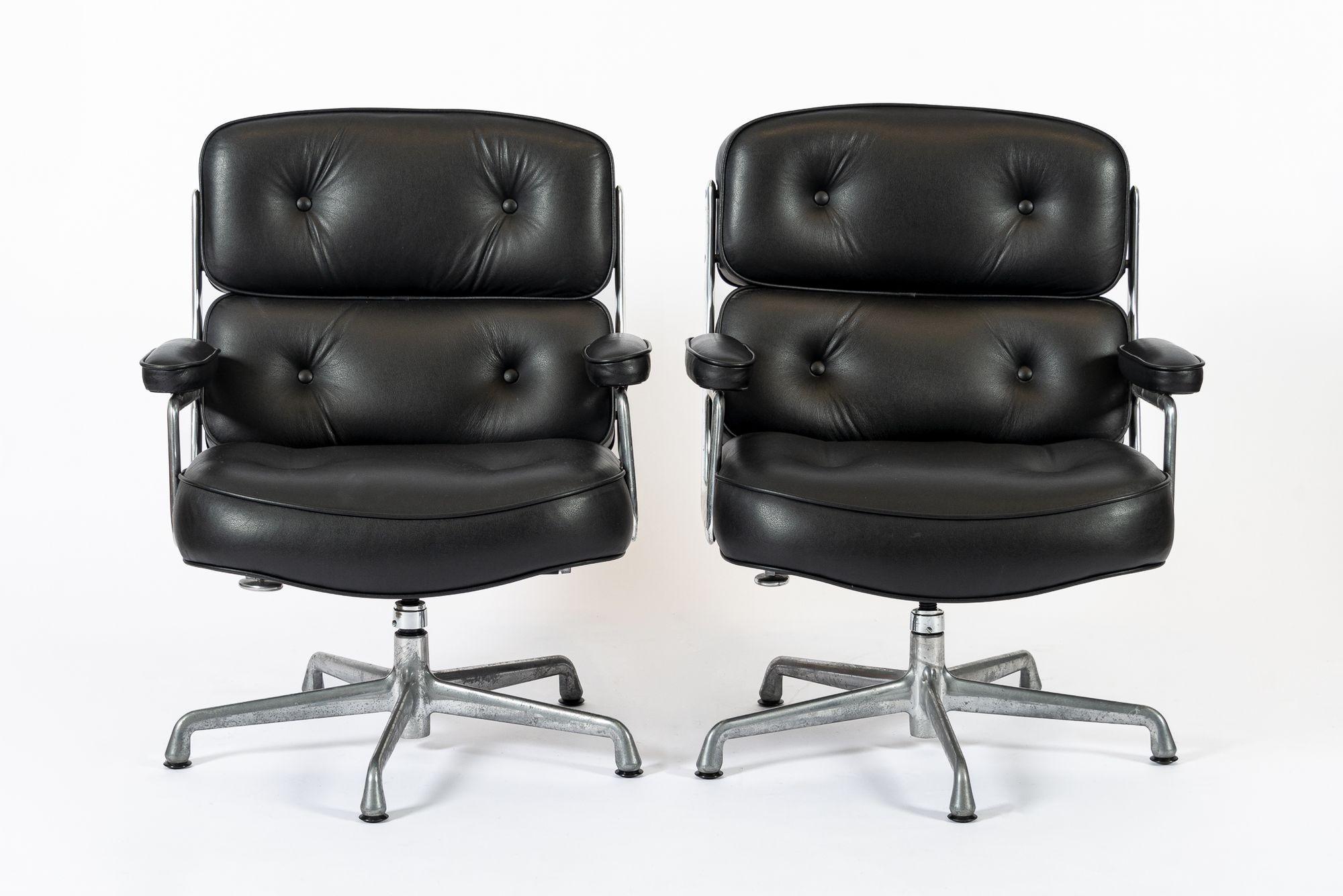 Pair Eames Herman Miller Time Life Black Leather Office Chairs en venta 4