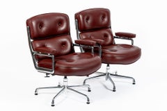 Pair Eames Herman Miller Time Life Lobby Red Leather Office Chairs