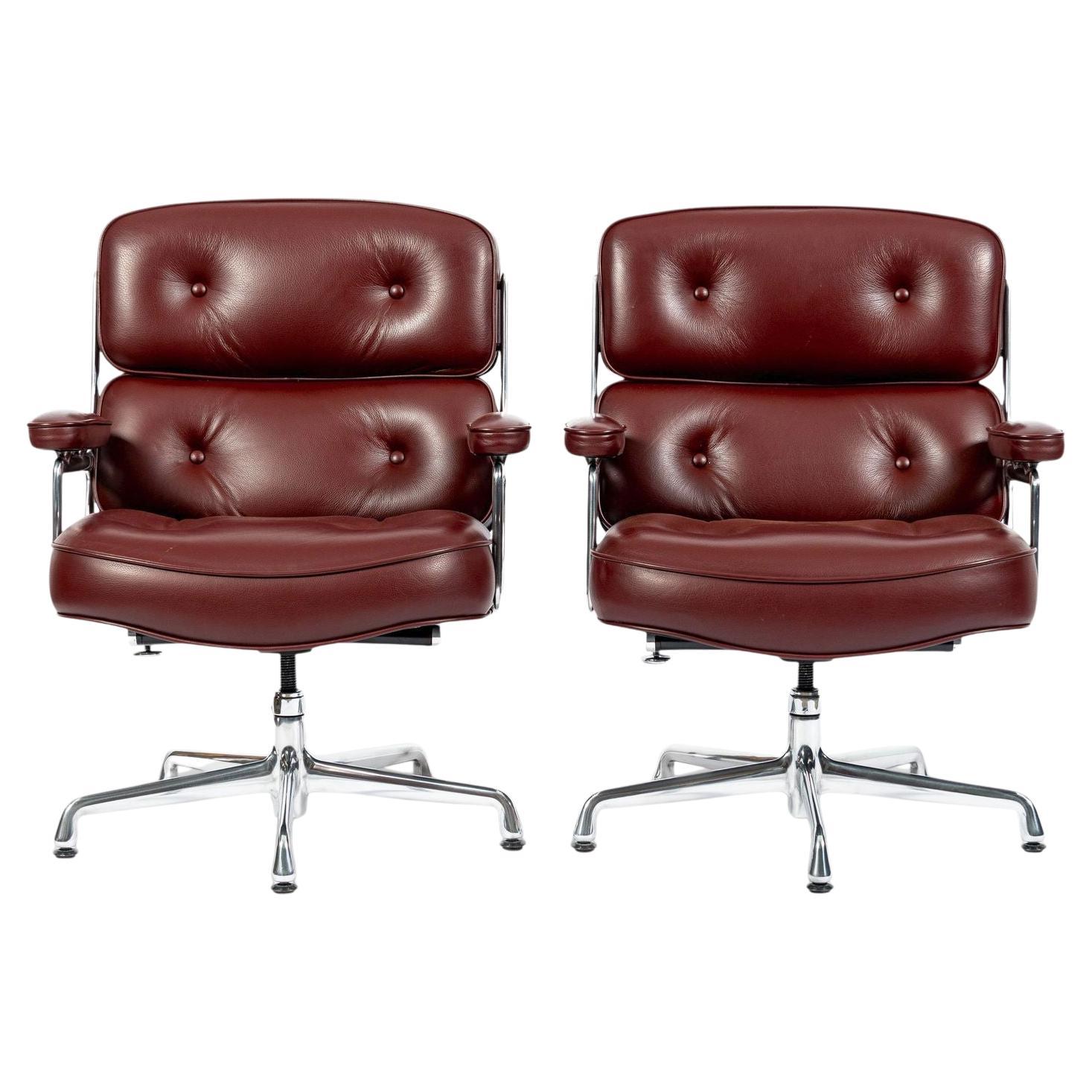 Pair Eames Herman Miller Time Life Lobby Red Leather Office Chairs For Sale
