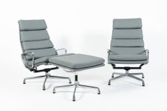 Pair Eames Soft Pad Recliners with Ottoman for Herman Miller, Gray Leather